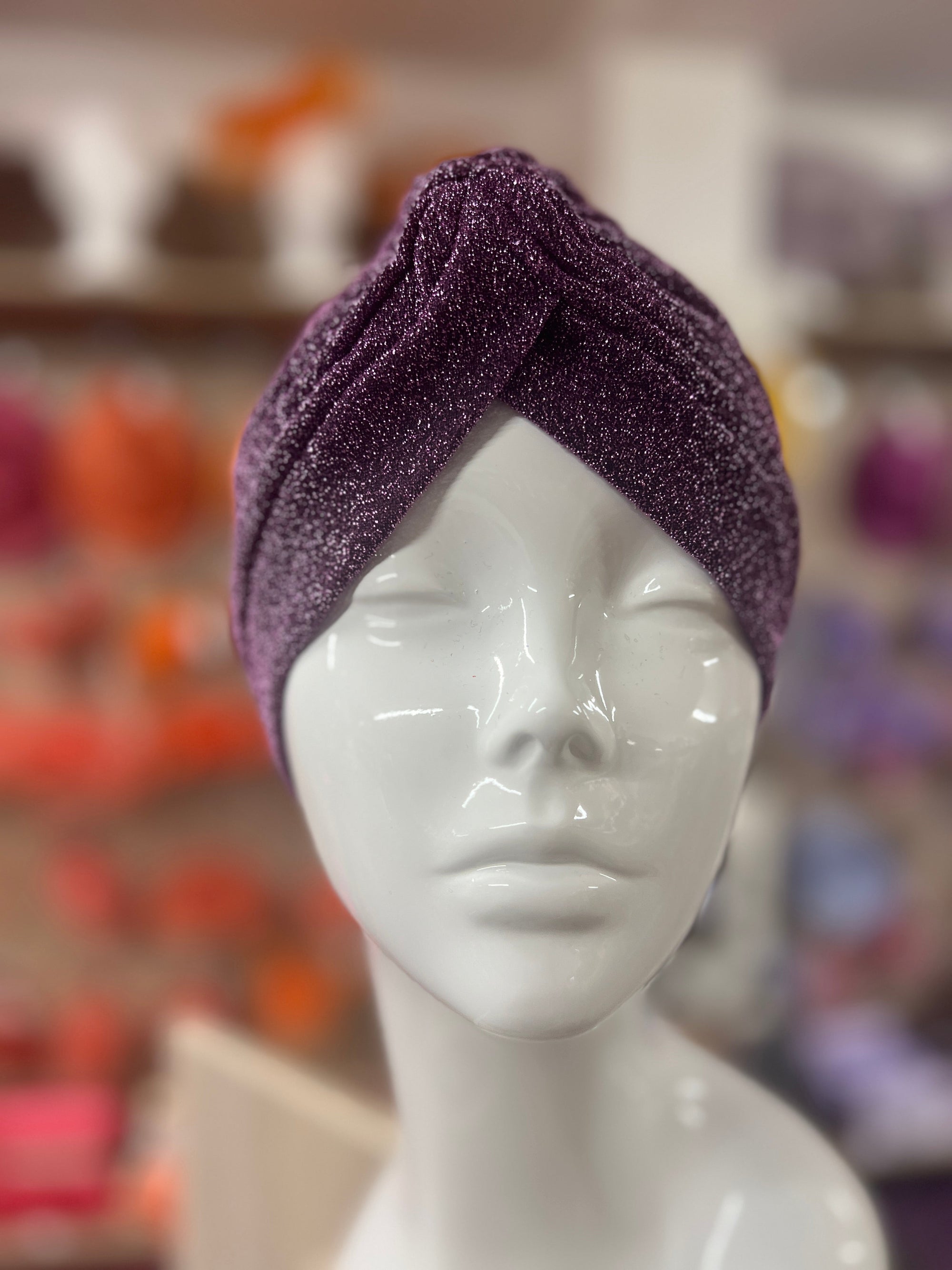 Purple Glitter Turban Hat-Fascinators Direct