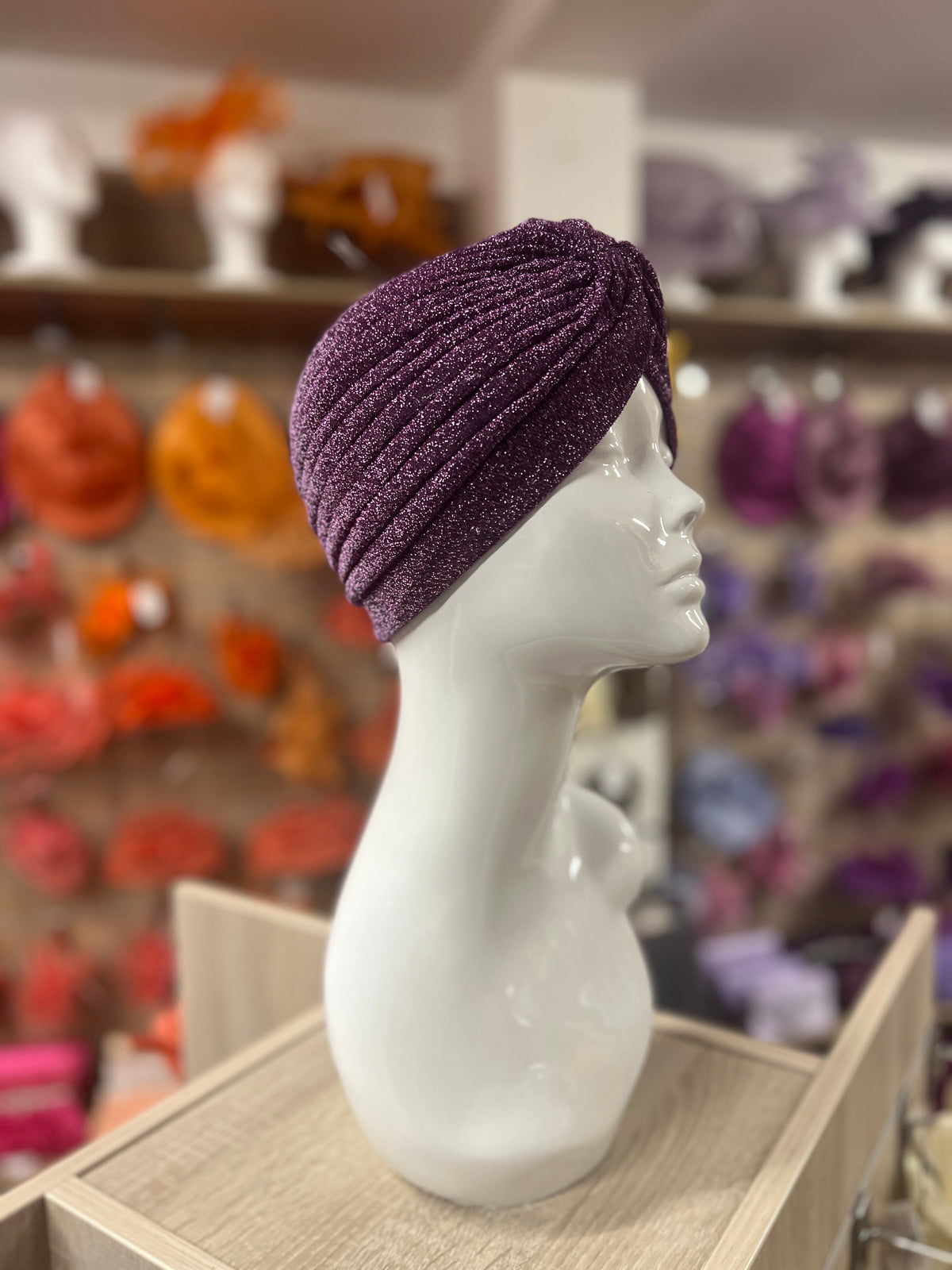 Purple Glitter Turban Hat-Fascinators Direct