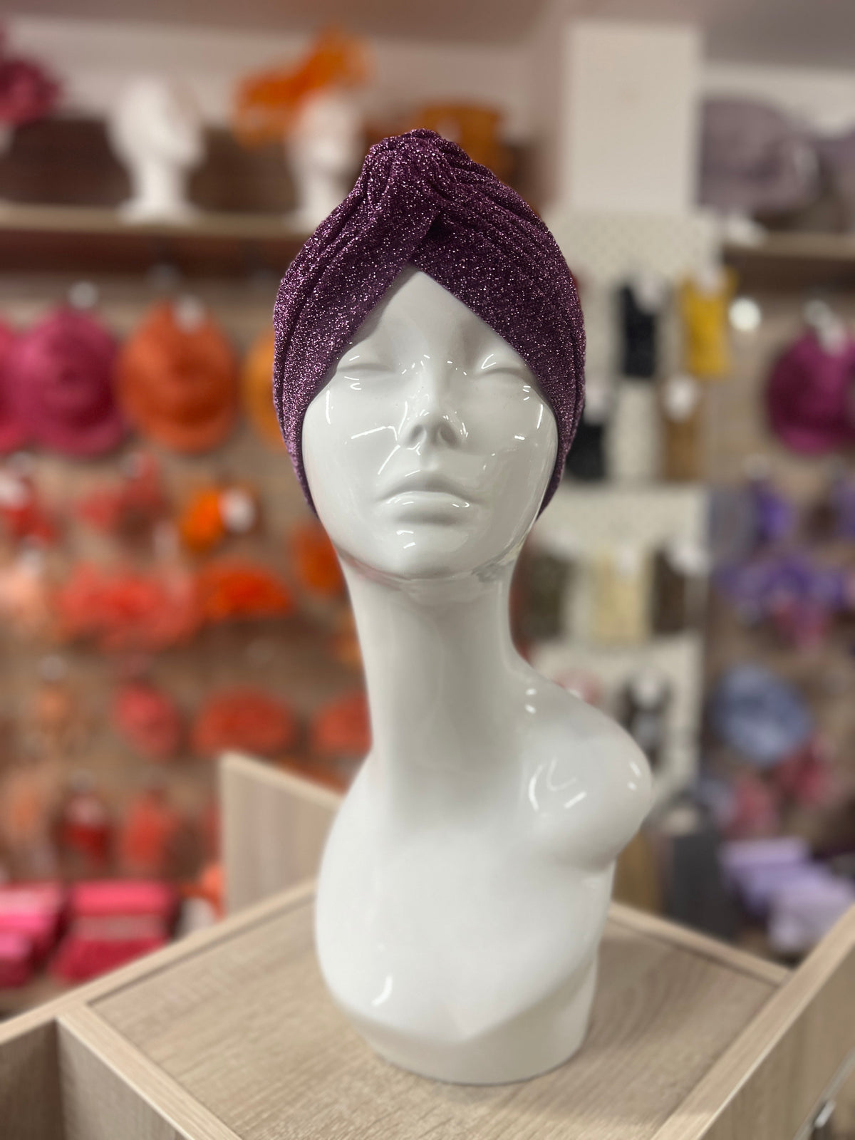Purple Glitter Turban Hat-Fascinators Direct