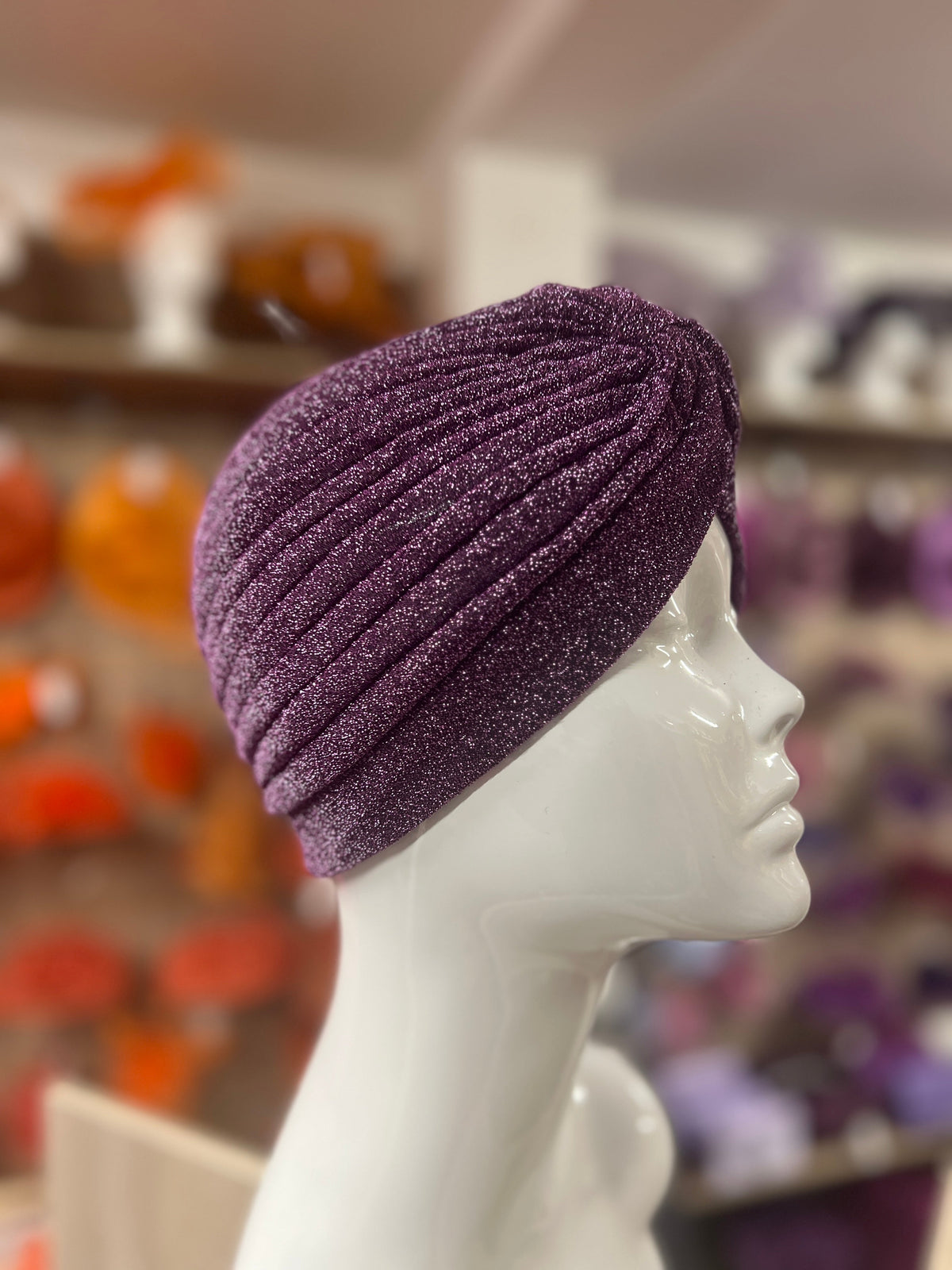 Purple Glitter Turban Hat-Fascinators Direct