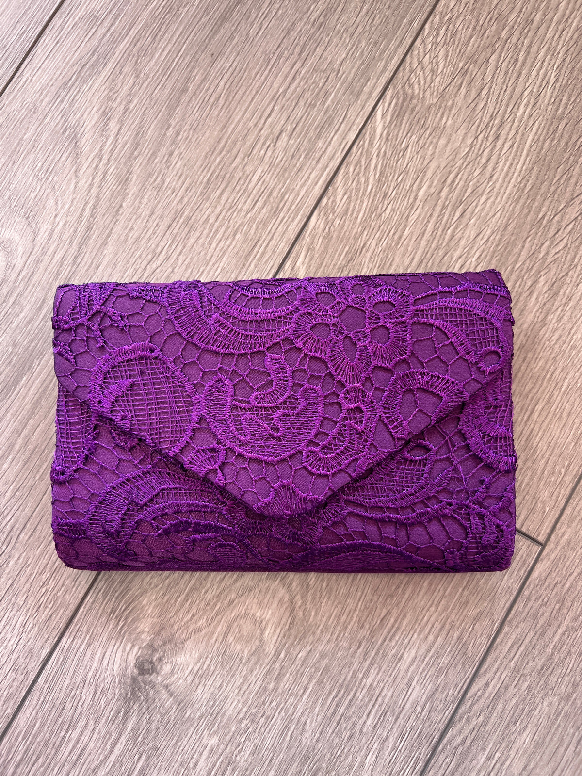 Purple Lace Envelope Clutch Bag-Fascinators Direct