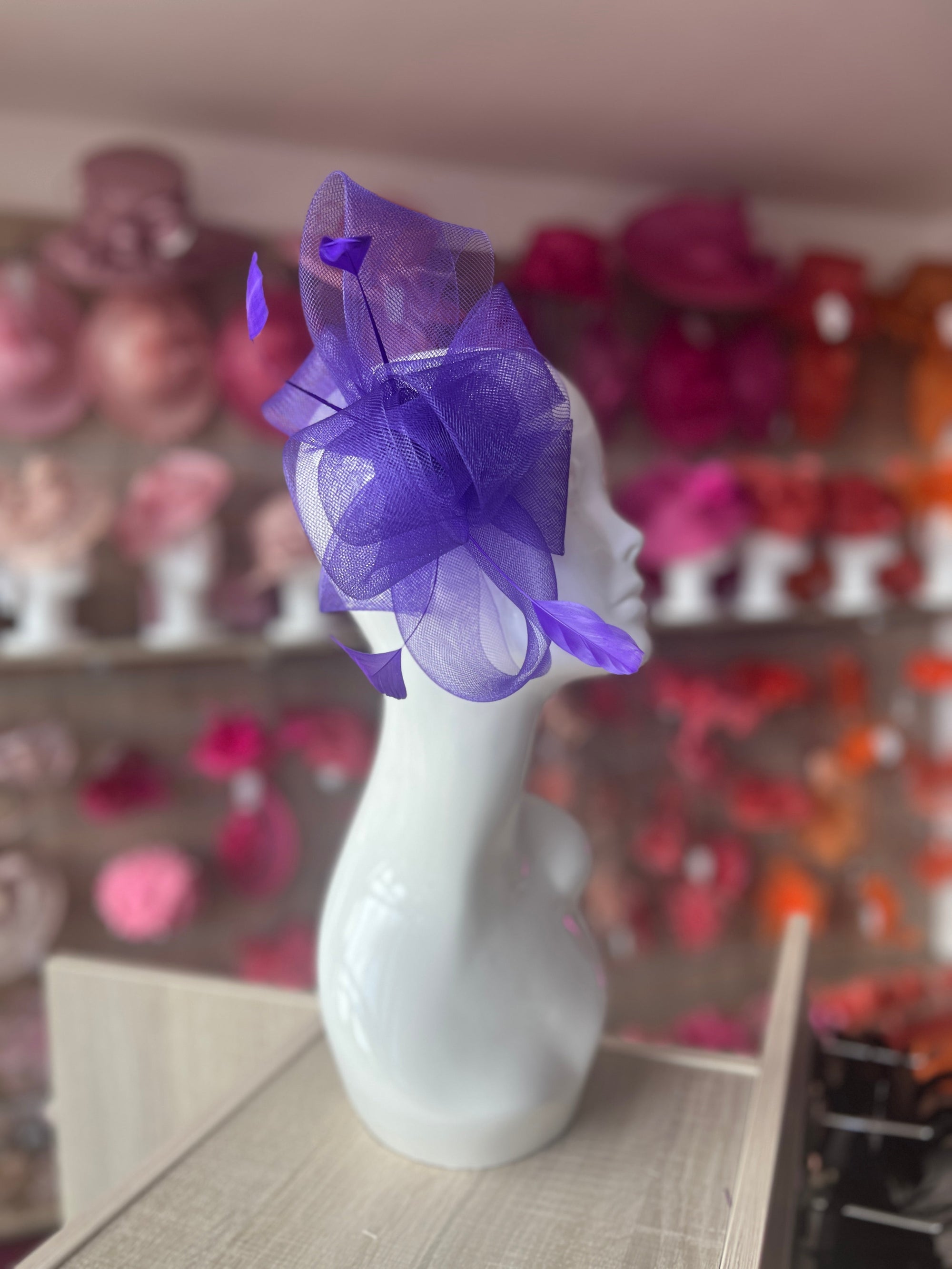 Purple Large Loop Fascinator With Feathers-Fascinators Direct