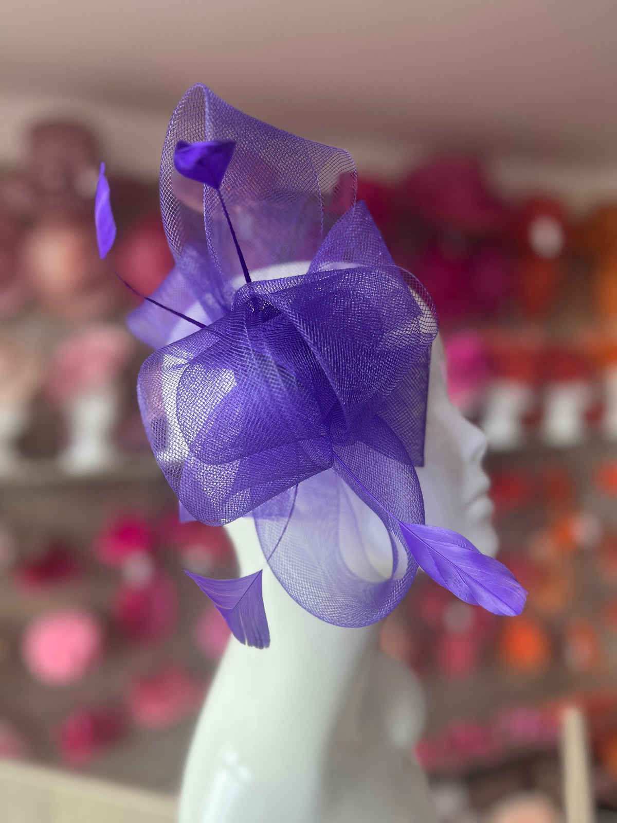 Purple Large Loop Fascinator With Feathers-Fascinators Direct