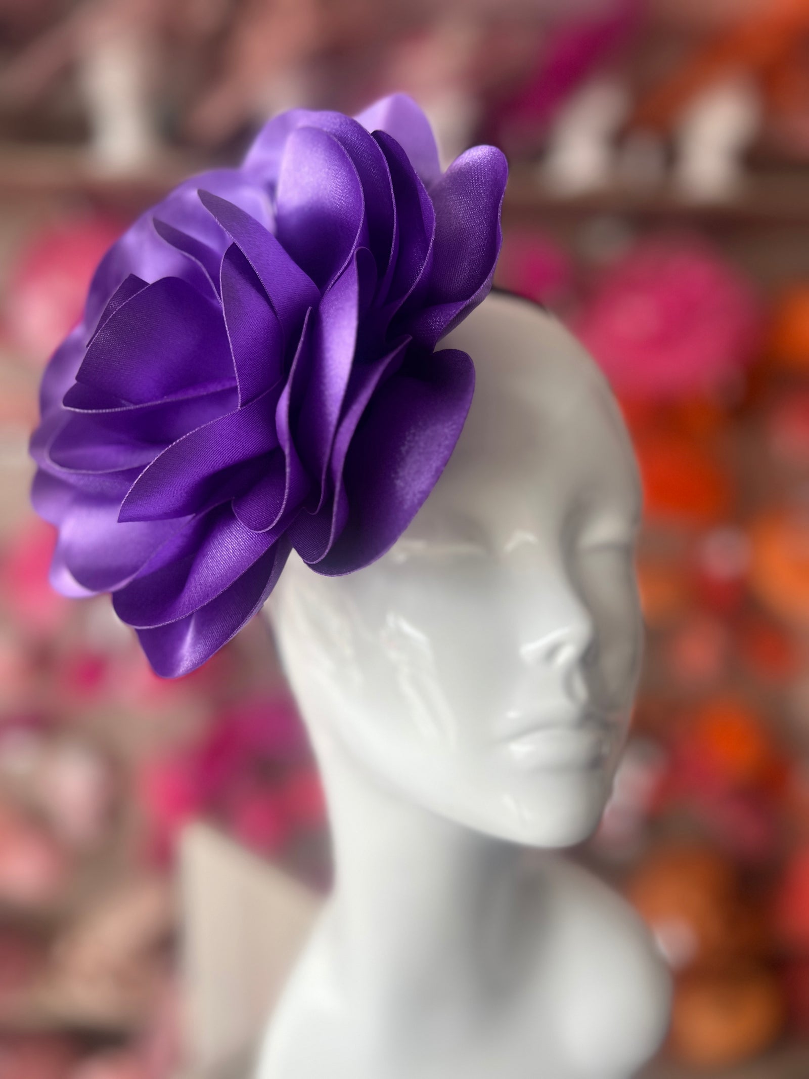 Purple Large Satin Rose Flower Fascinator-Fascinators Direct