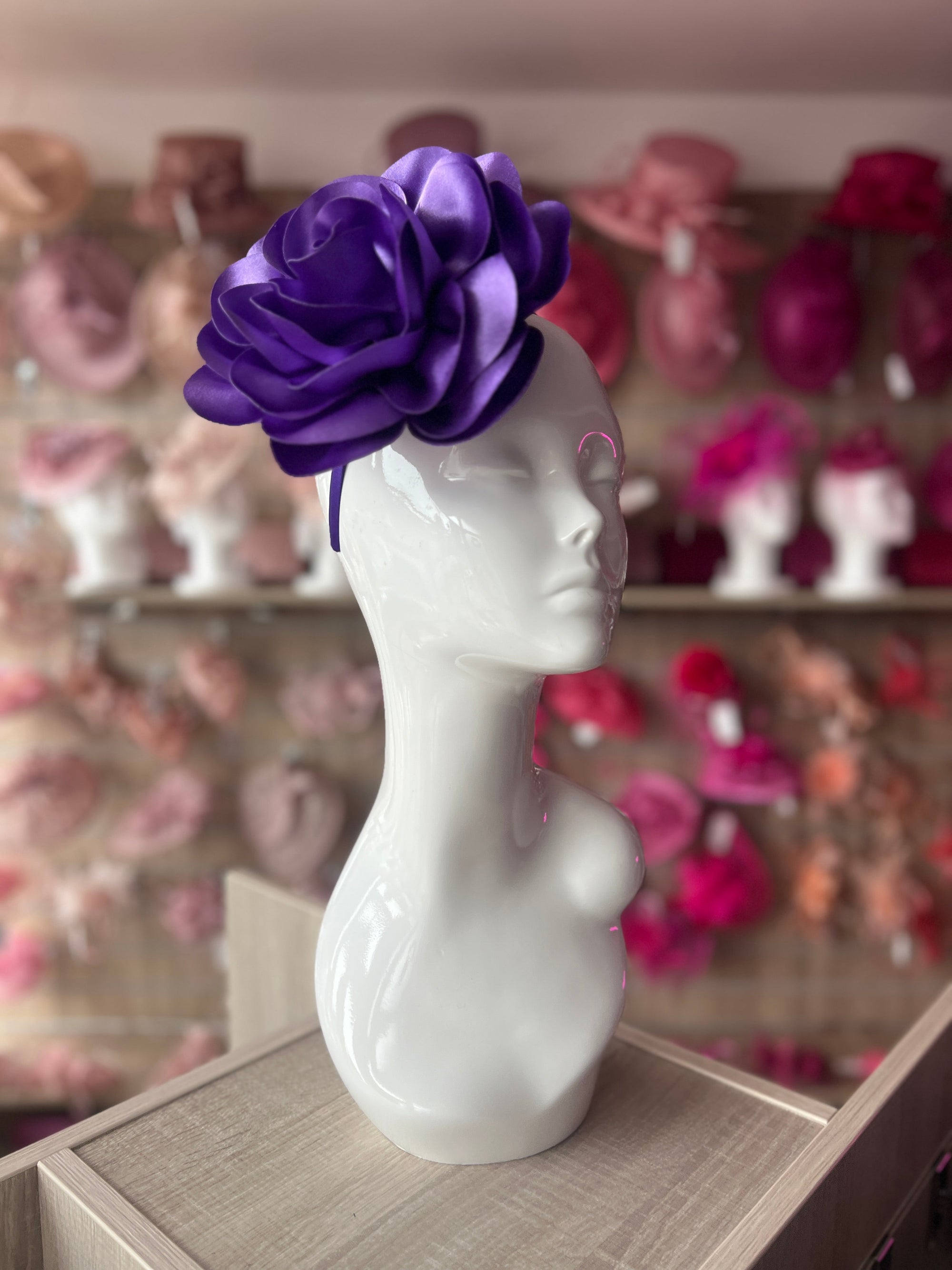 Purple Large Satin Rose Flower Fascinator-Fascinators Direct