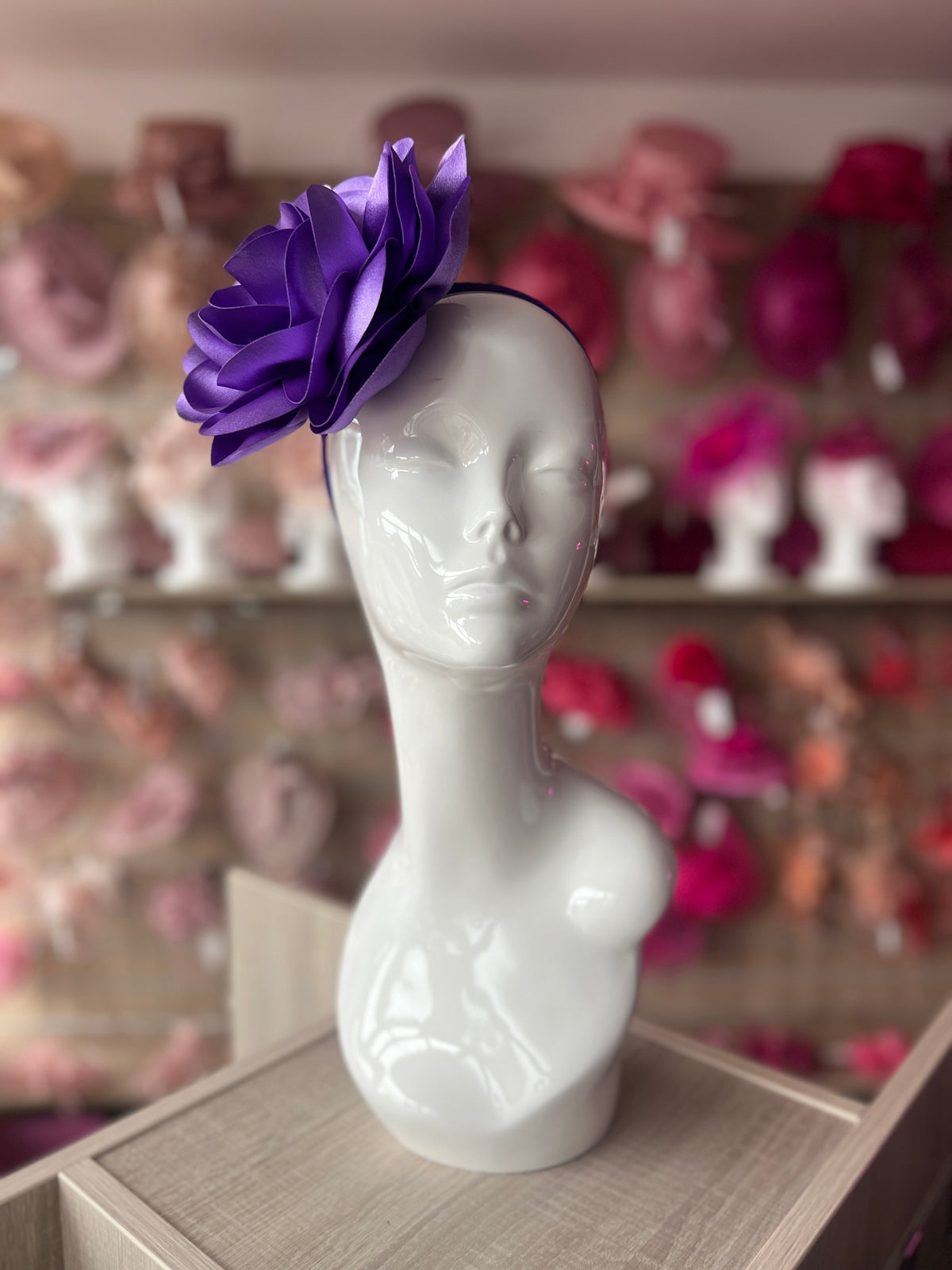 Purple Large Satin Rose Flower Fascinator-Fascinators Direct
