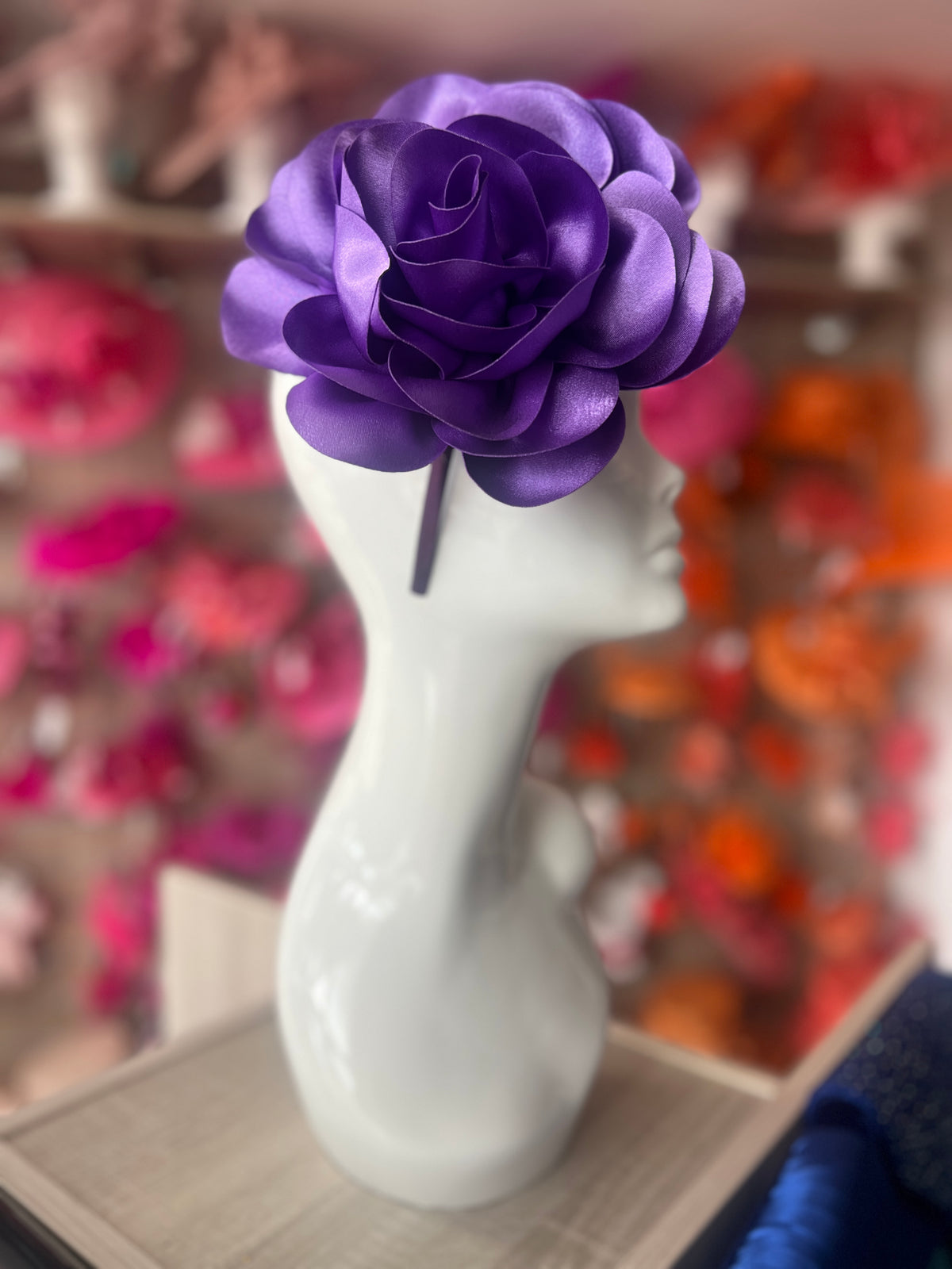 Purple Large Satin Rose Flower Fascinator-Fascinators Direct