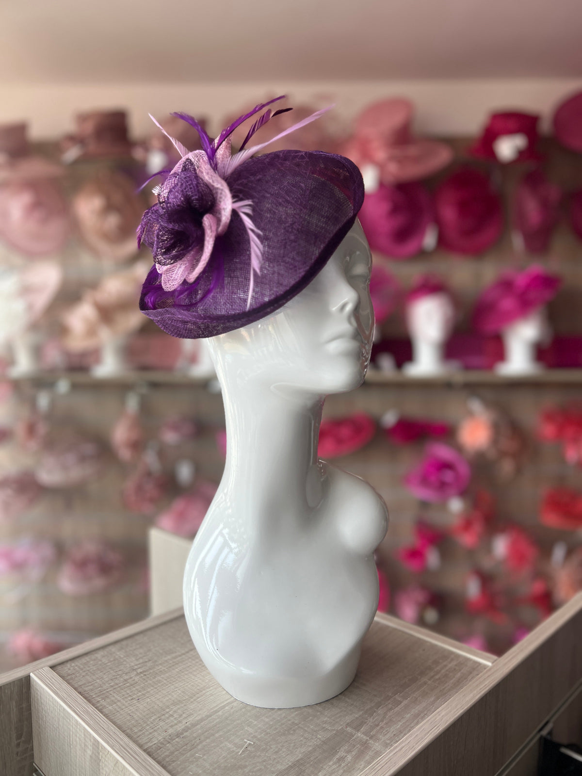 Purple &amp; Lilac Fascinator Hat with Mesh Flower &amp; Feathers-Fascinators Direct