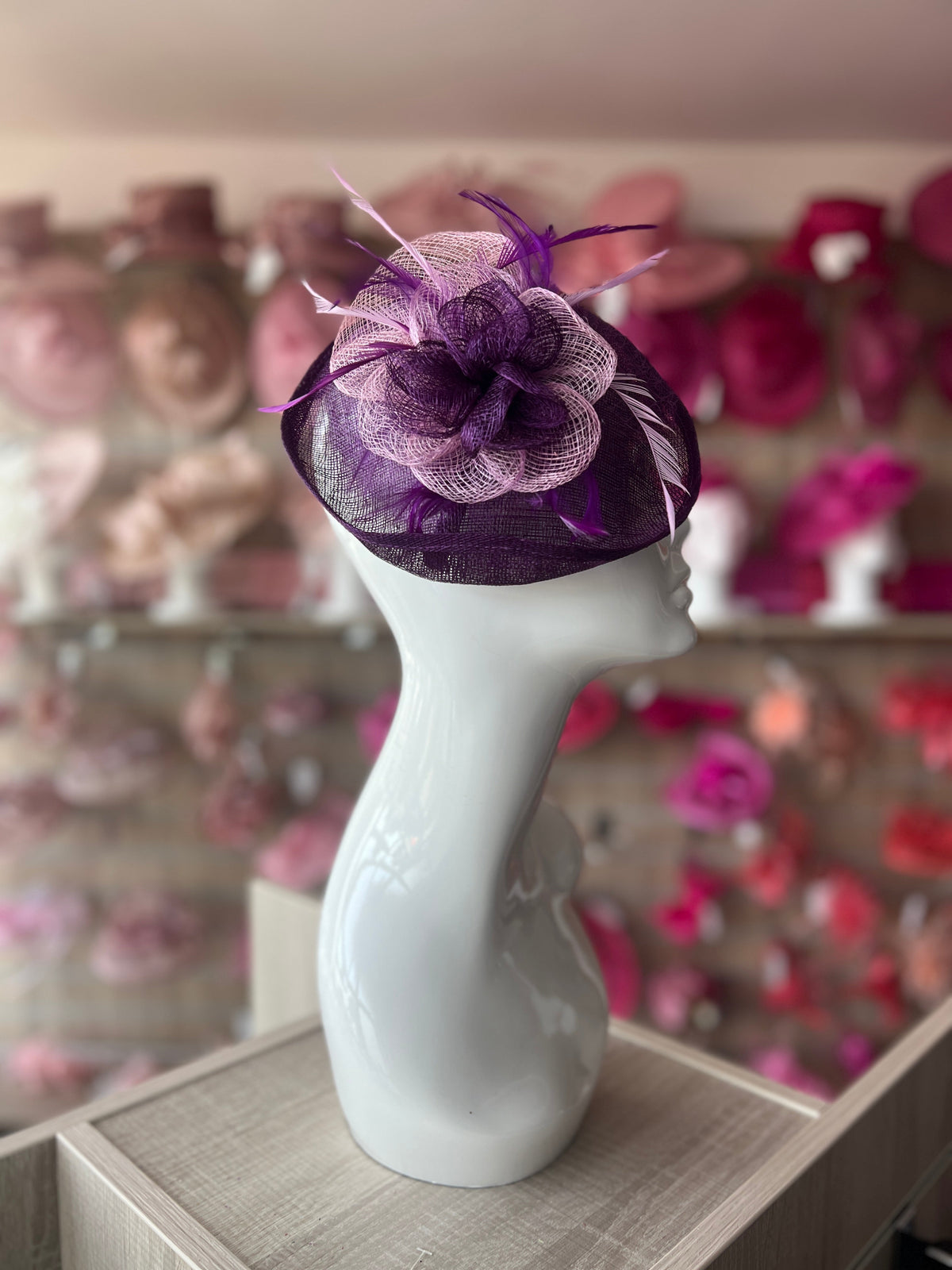 Purple &amp; Lilac Fascinator Hat with Mesh Flower &amp; Feathers-Fascinators Direct