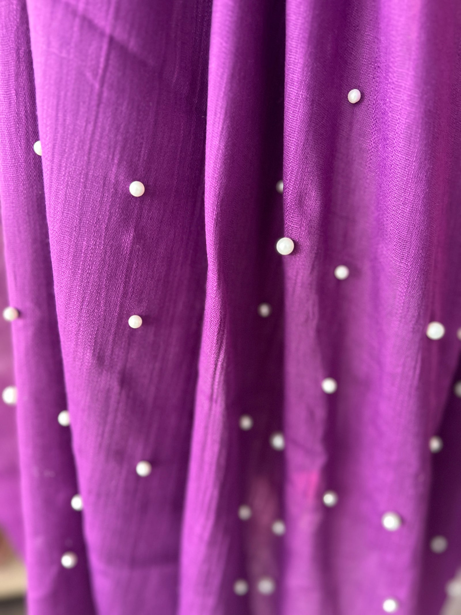 Purple Pashmina Scarf With Pearl Detail-Fascinators Direct