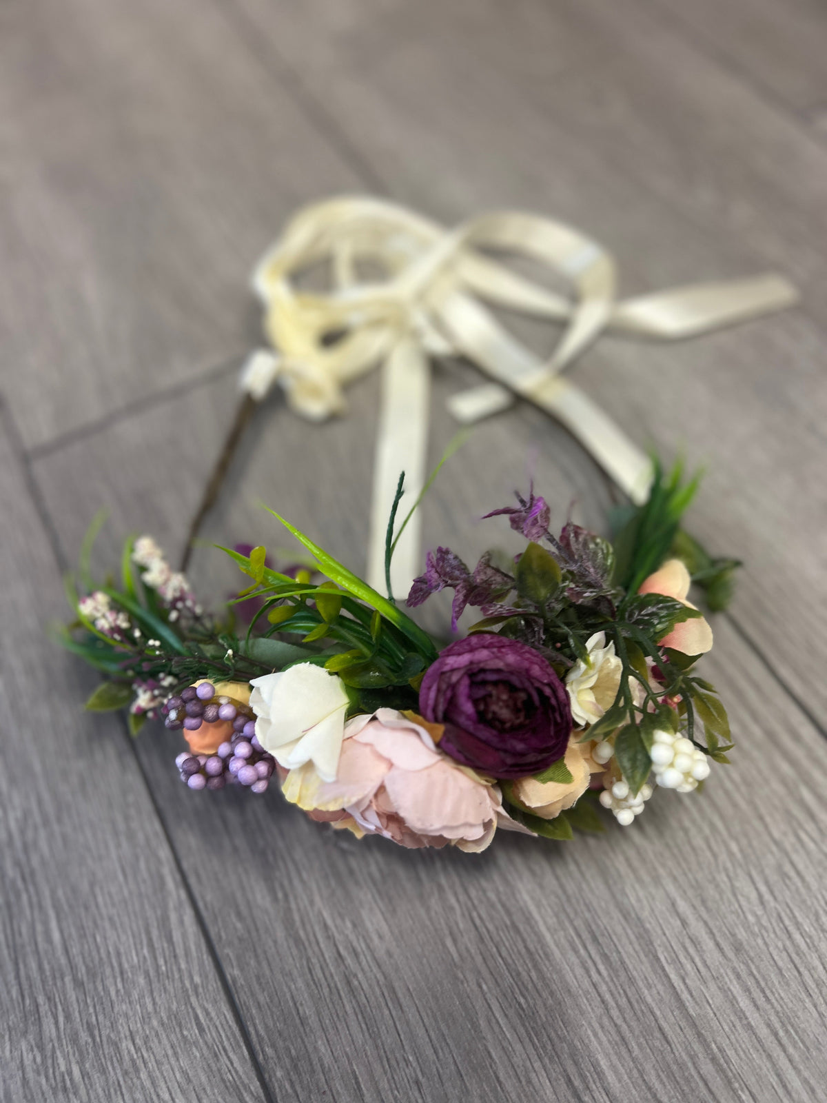 Purple &amp; Pink Vintage Peony Flower Crown Hair Garland-Fascinators Direct