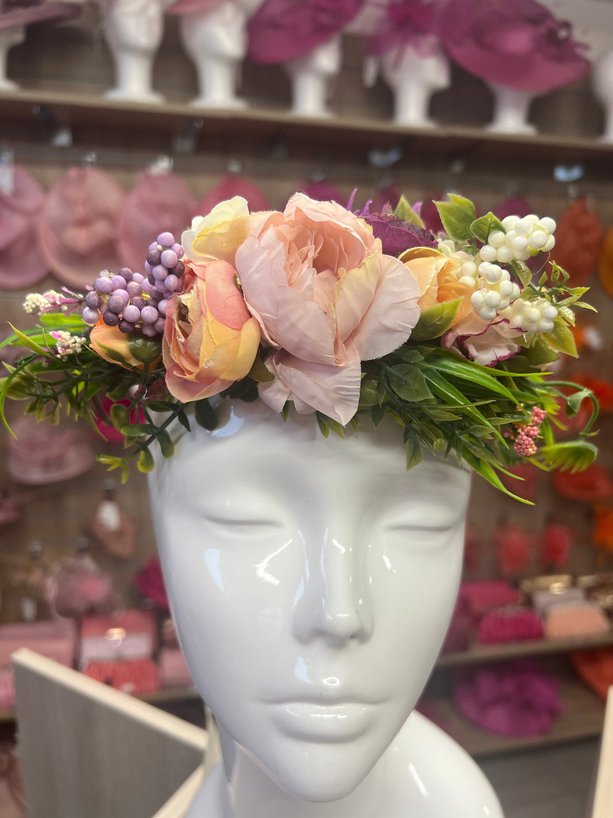 Purple &amp; Pink Vintage Peony Flower Crown Hair Garland-Fascinators Direct