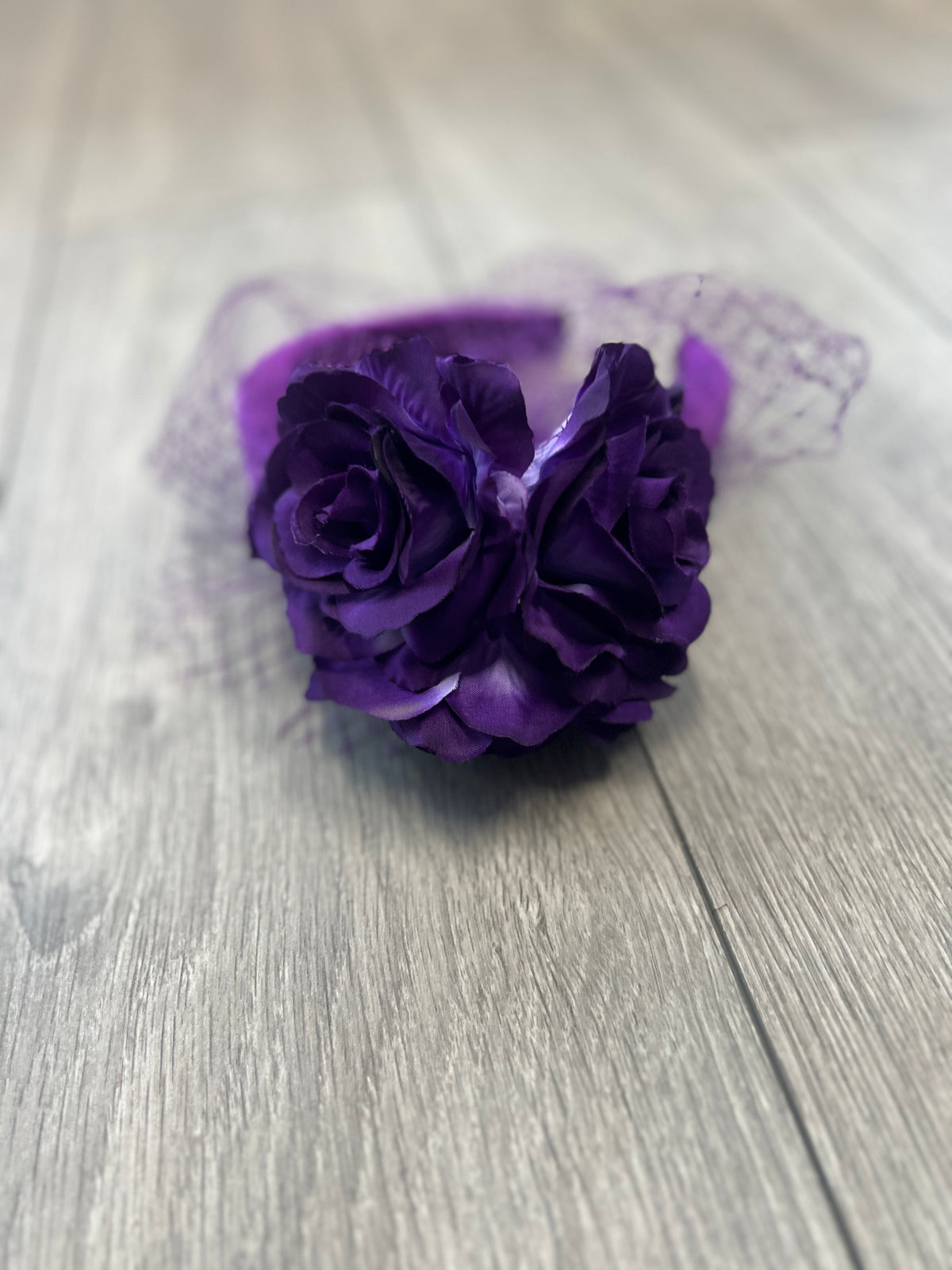 Purple Rose &amp; Netting Chunky Headband Fascinator-Fascinators Direct