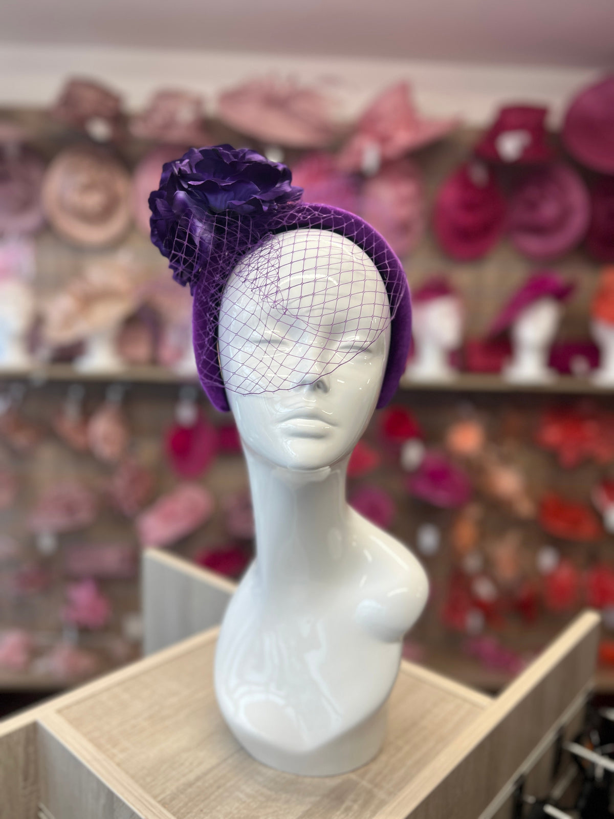 Purple Rose &amp; Netting Chunky Headband Fascinator-Fascinators Direct
