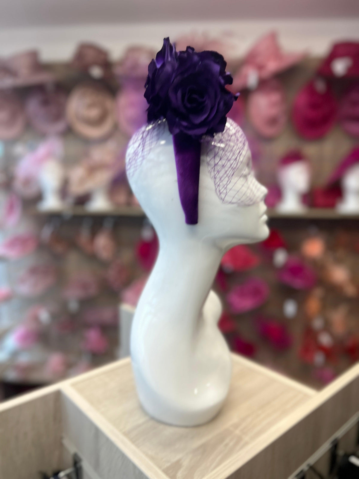 Purple Rose &amp; Netting Chunky Headband Fascinator-Fascinators Direct