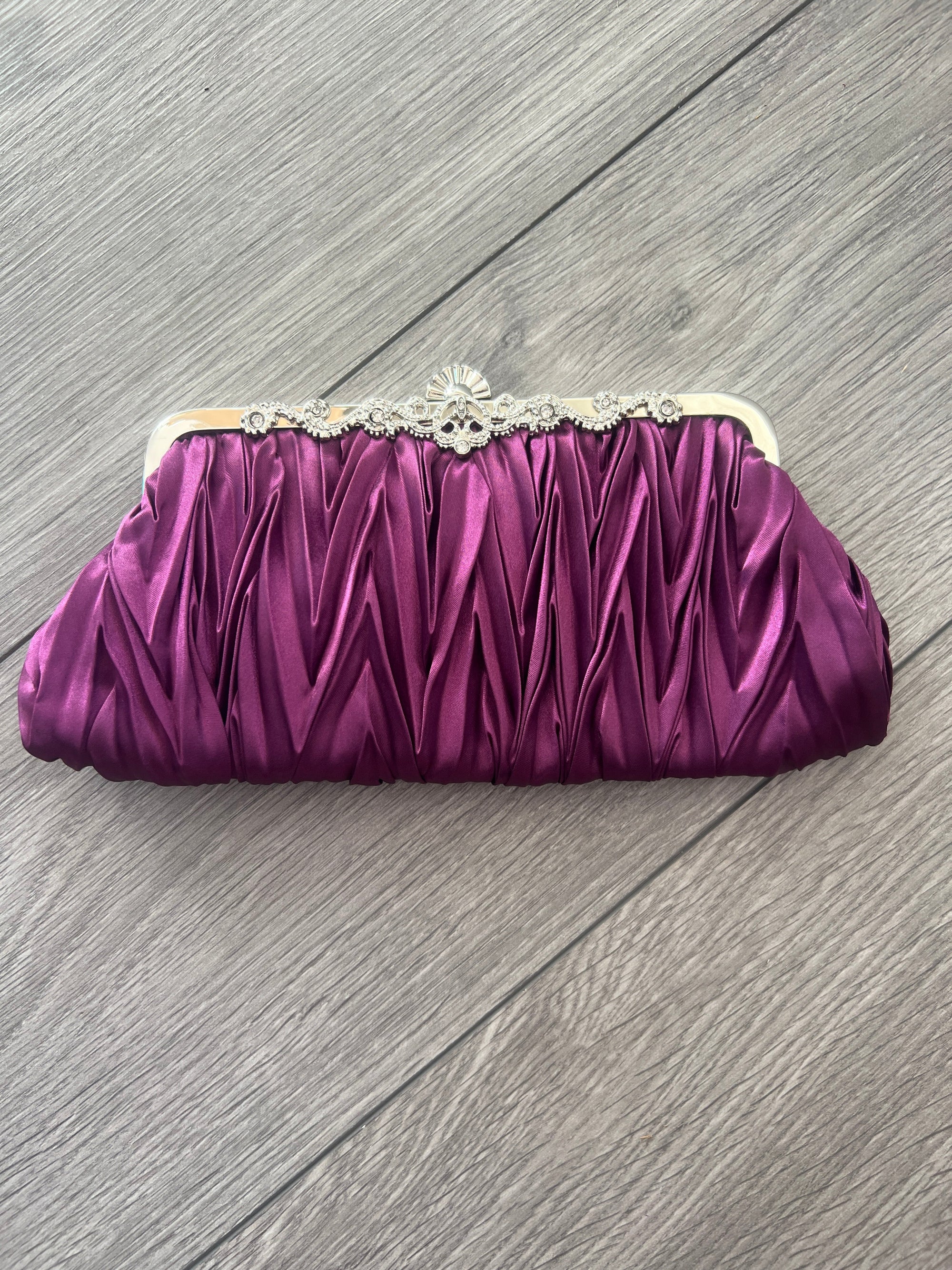 Purple Satin Art Deco Detail Clutch Bag-Fascinators Direct