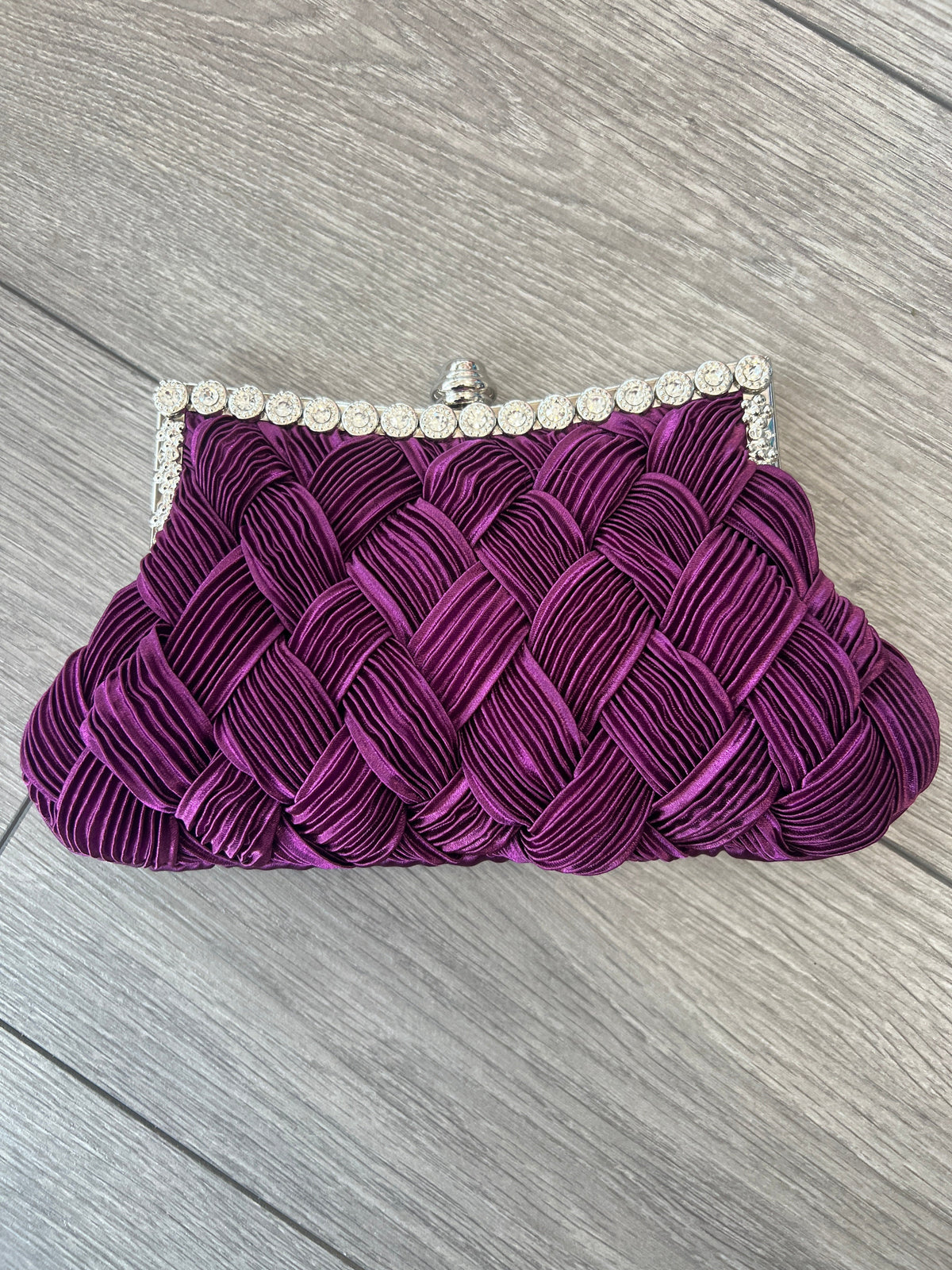 Purple Satin Embellished Clutch Bag for Evening Occasions Weddings