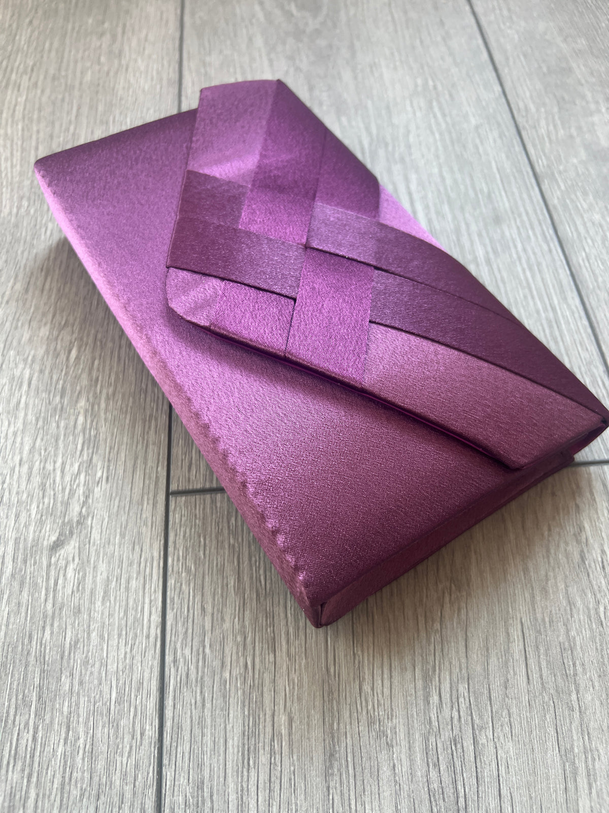 Purple Satin Pleated Envelope Clutch Bag-Fascinators Direct