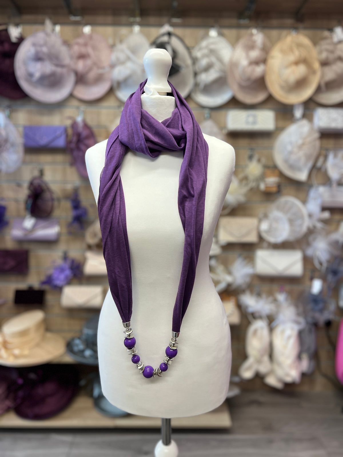 Purple Scarf Necklace With Beads-Fascinators Direct