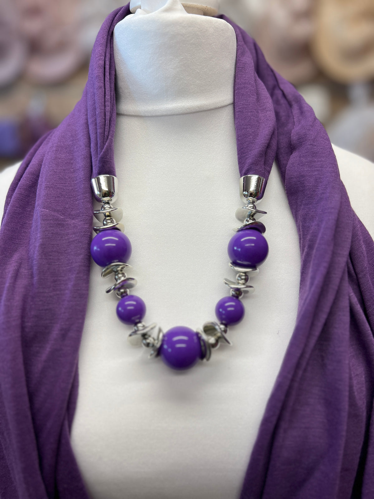 Purple Scarf Necklace With Beads-Fascinators Direct
