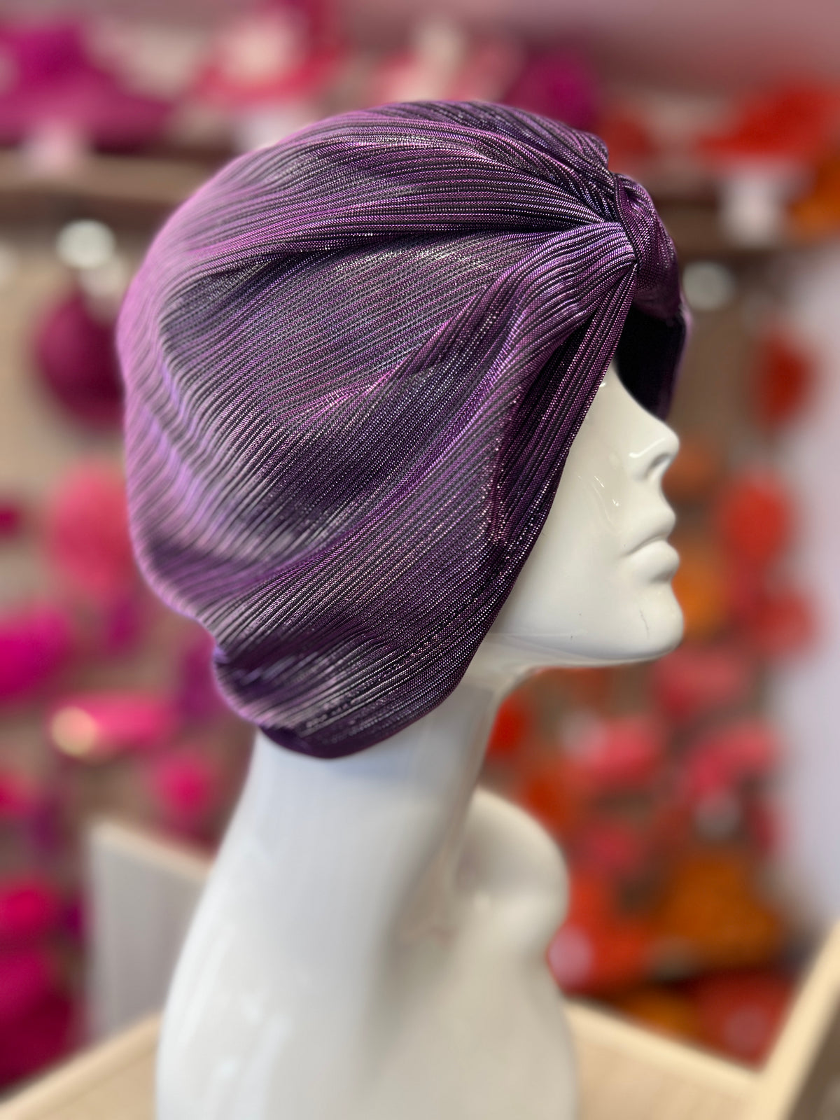 Purple Shimmer Turban-Fascinators Direct