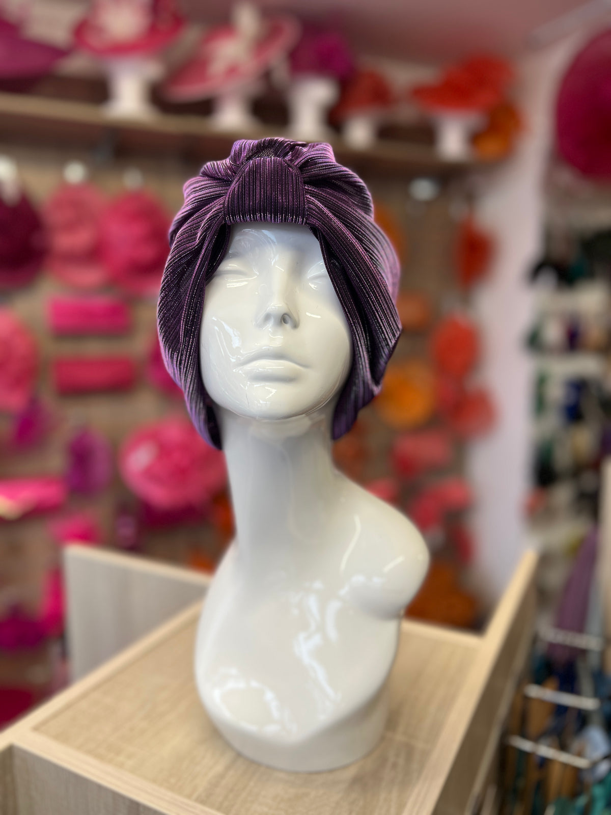 Purple Shimmer Turban-Fascinators Direct