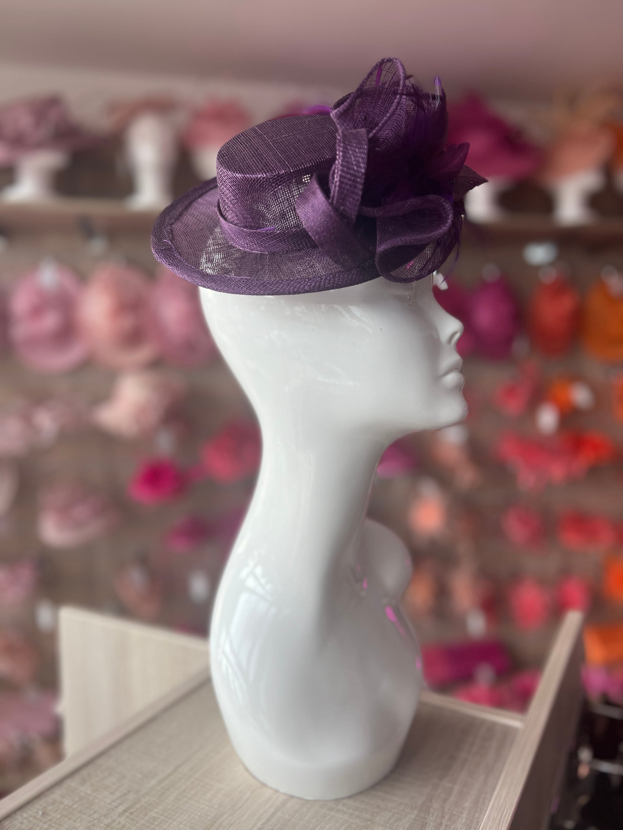 Purple Sinamay Mini Hat Fascinator-Fascinators Direct