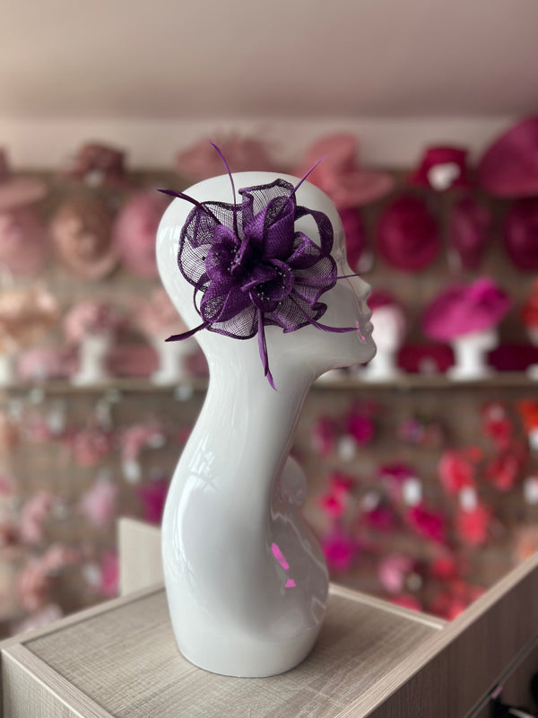 Small Purple Fascinator with Decorative Beads Feathers