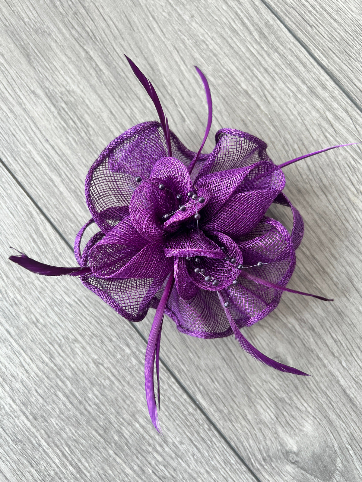 Purple Small Fascinator with Decorative Beads &amp; Feathers-Fascinators Direct
