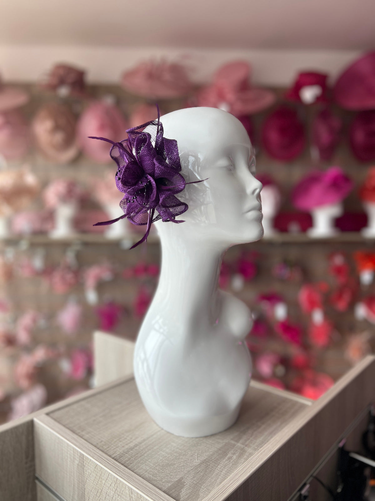 Purple Small Fascinator with Decorative Beads &amp; Feathers-Fascinators Direct
