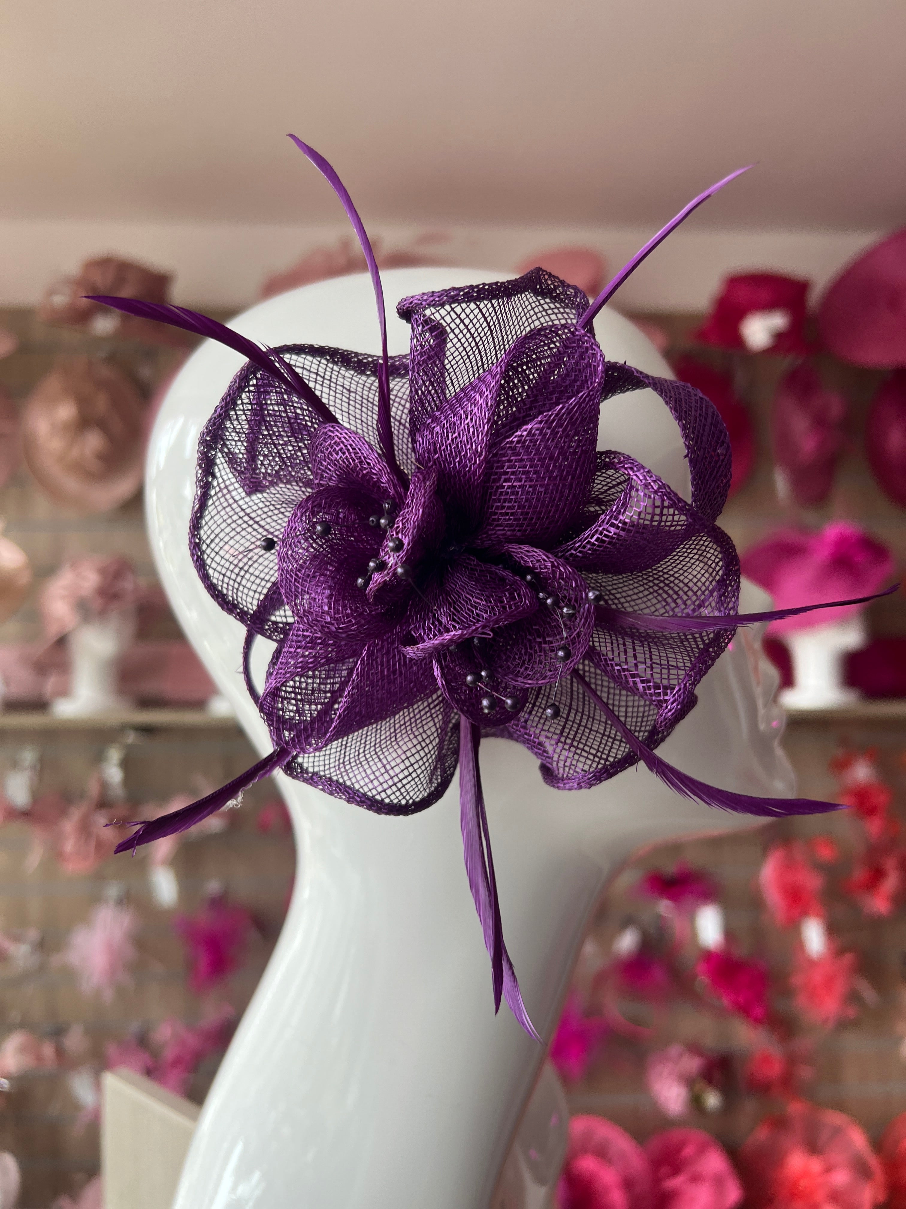what colour fascinator with purple dress Purple dress & fascinator
