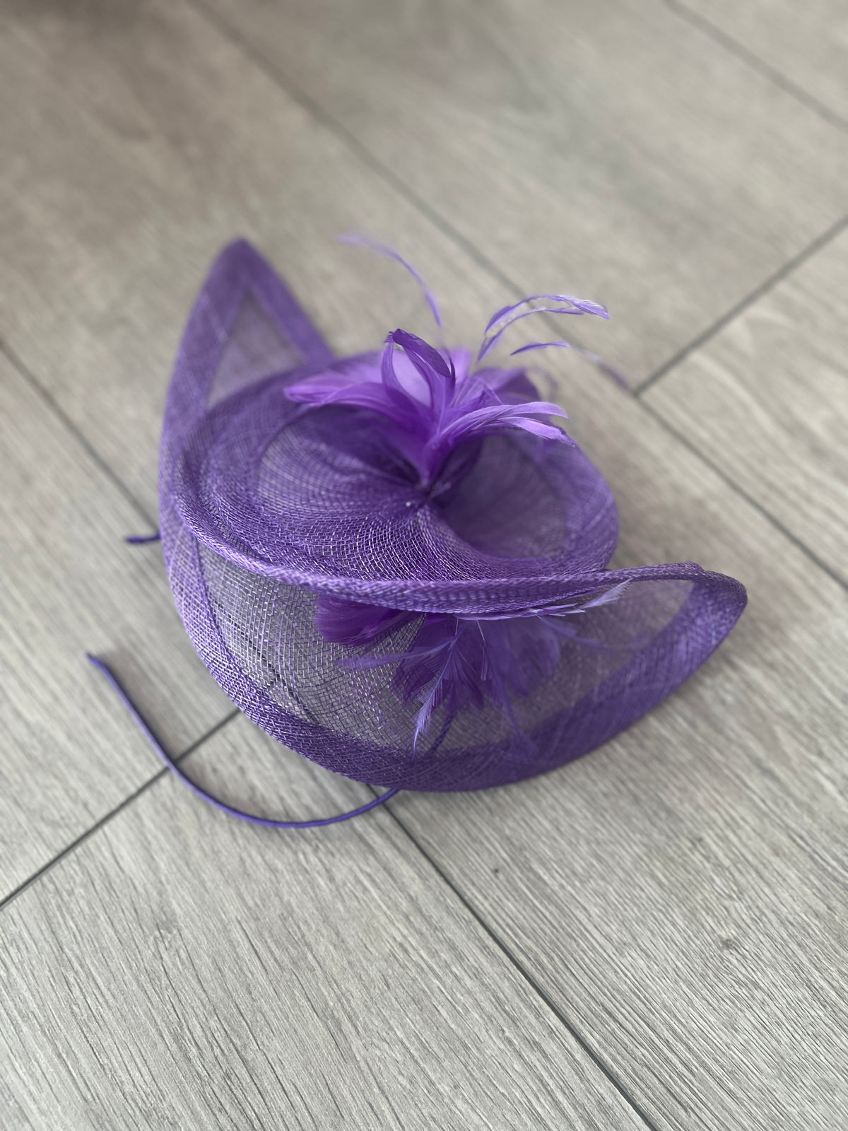 Purple Spiral Teardrop Fascinator with A Feather Flower-Fascinators Direct