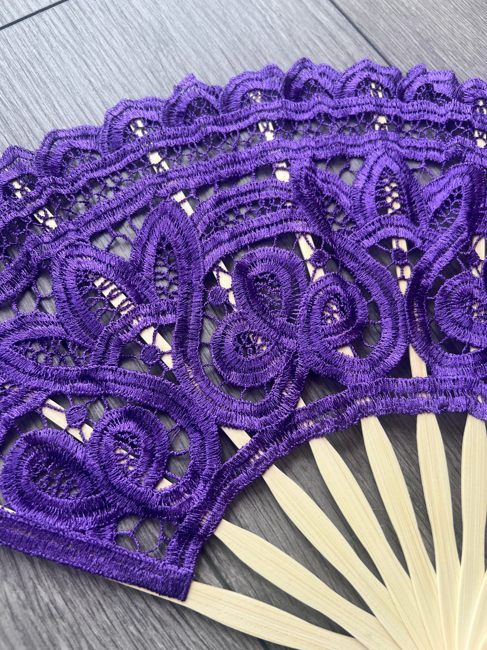 Purple Vintage Lace Handheld Foldable Fan-Fascinators Direct