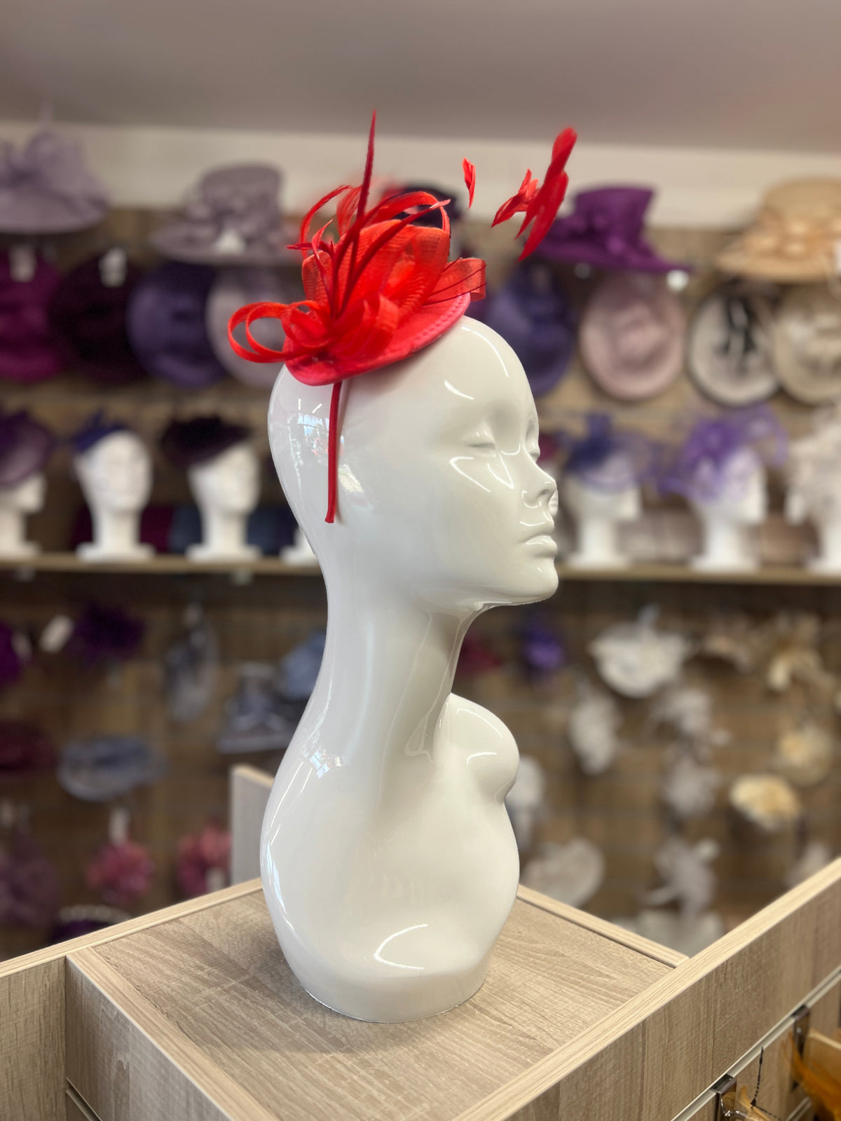 RED FASCINATOR HEADBAND WITH LOOPED CRIN &amp; FEATHERS-Fascinators Direct