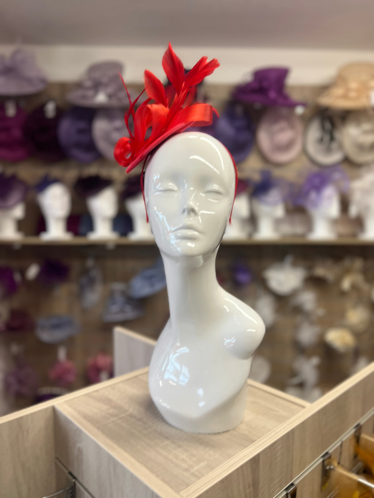 RED FASCINATOR HEADBAND WITH LOOPED CRIN &amp; FEATHERS-Fascinators Direct
