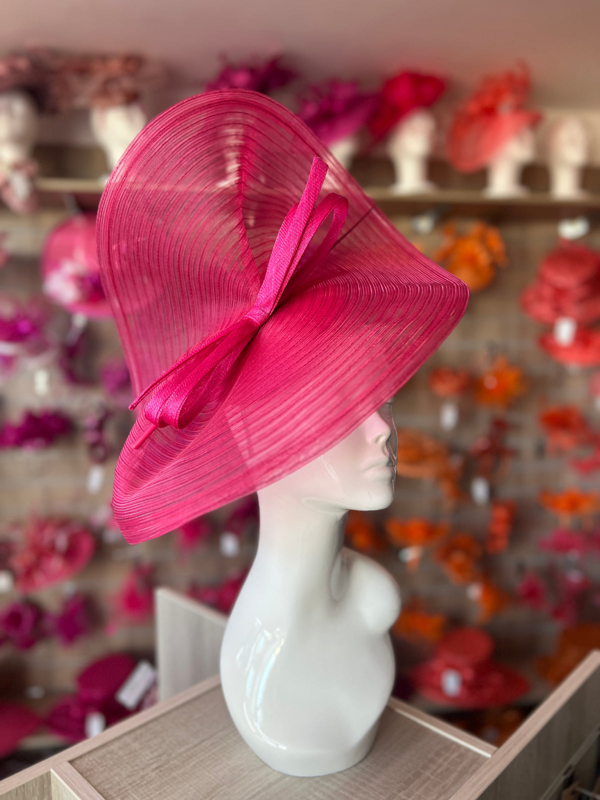 Raspberry Crinoline Hatinator with Bow-Fascinators Direct