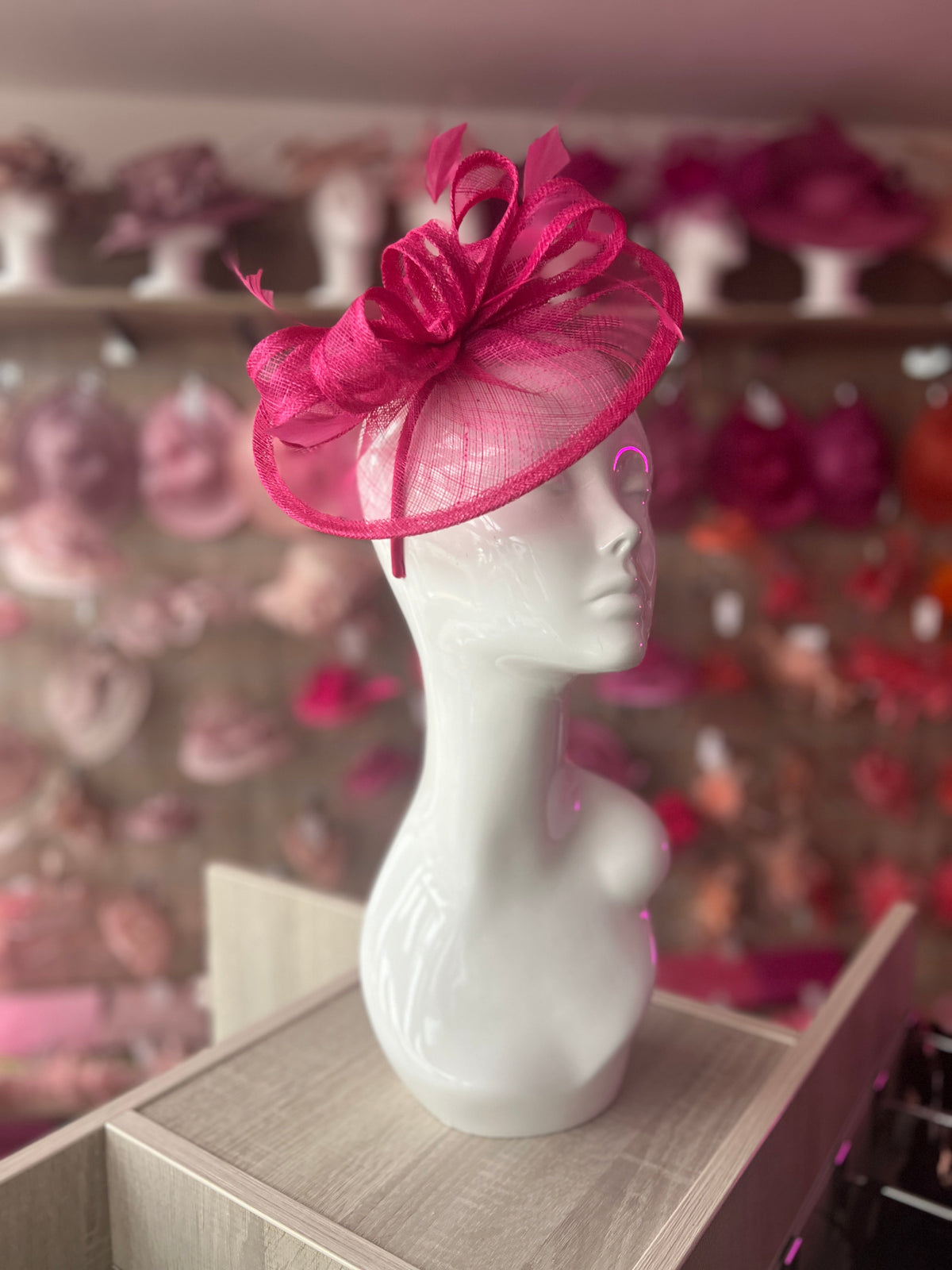Raspberry Curved Disc Fascinator-Fascinators Direct