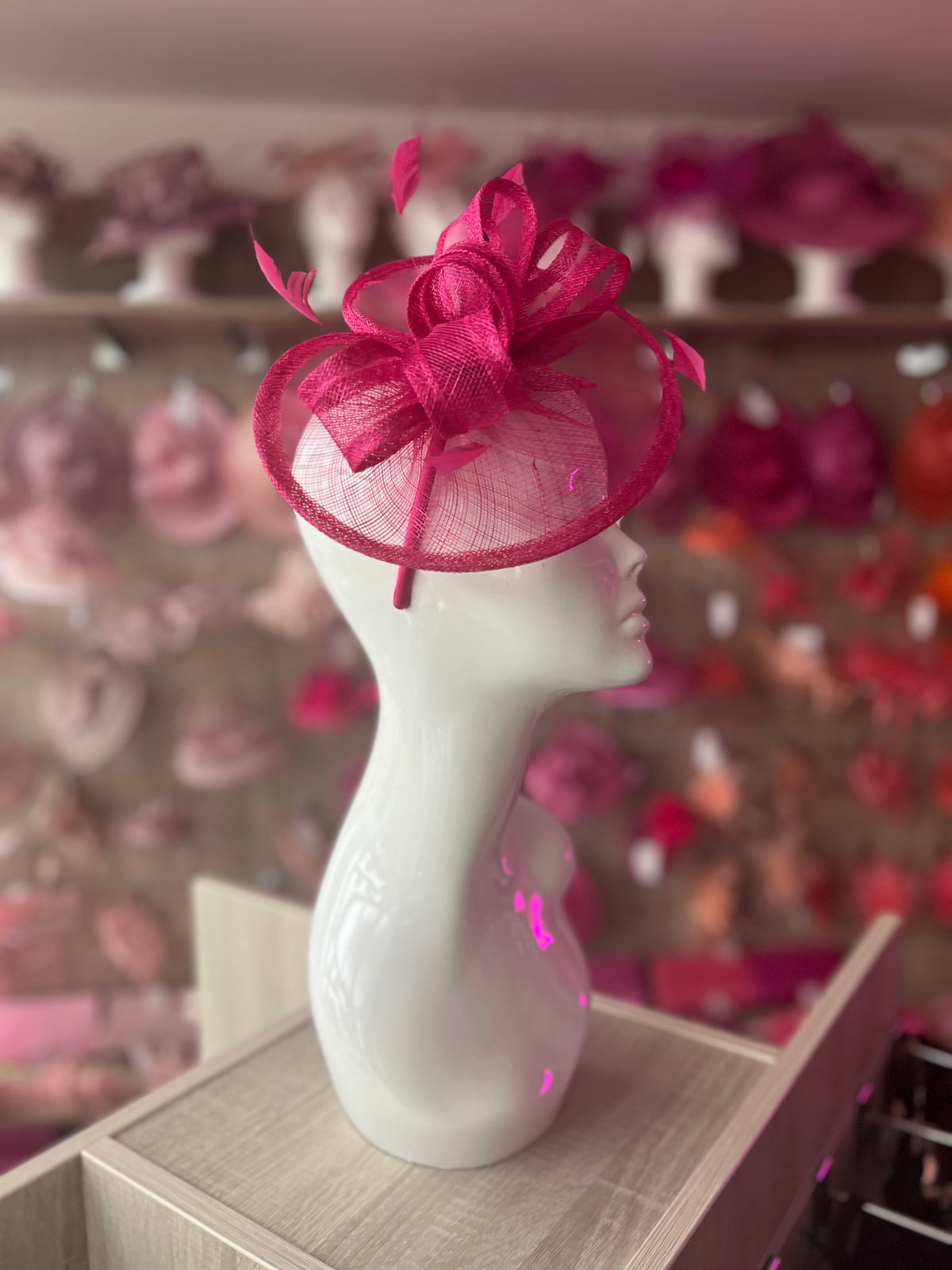 Raspberry Curved Disc Fascinator-Fascinators Direct