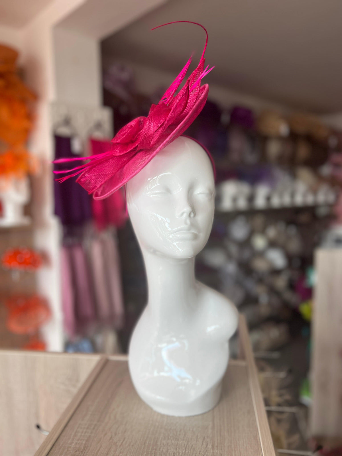 Raspberry Saucer Fascinator With Flower &amp; Quill-Fascinators Direct