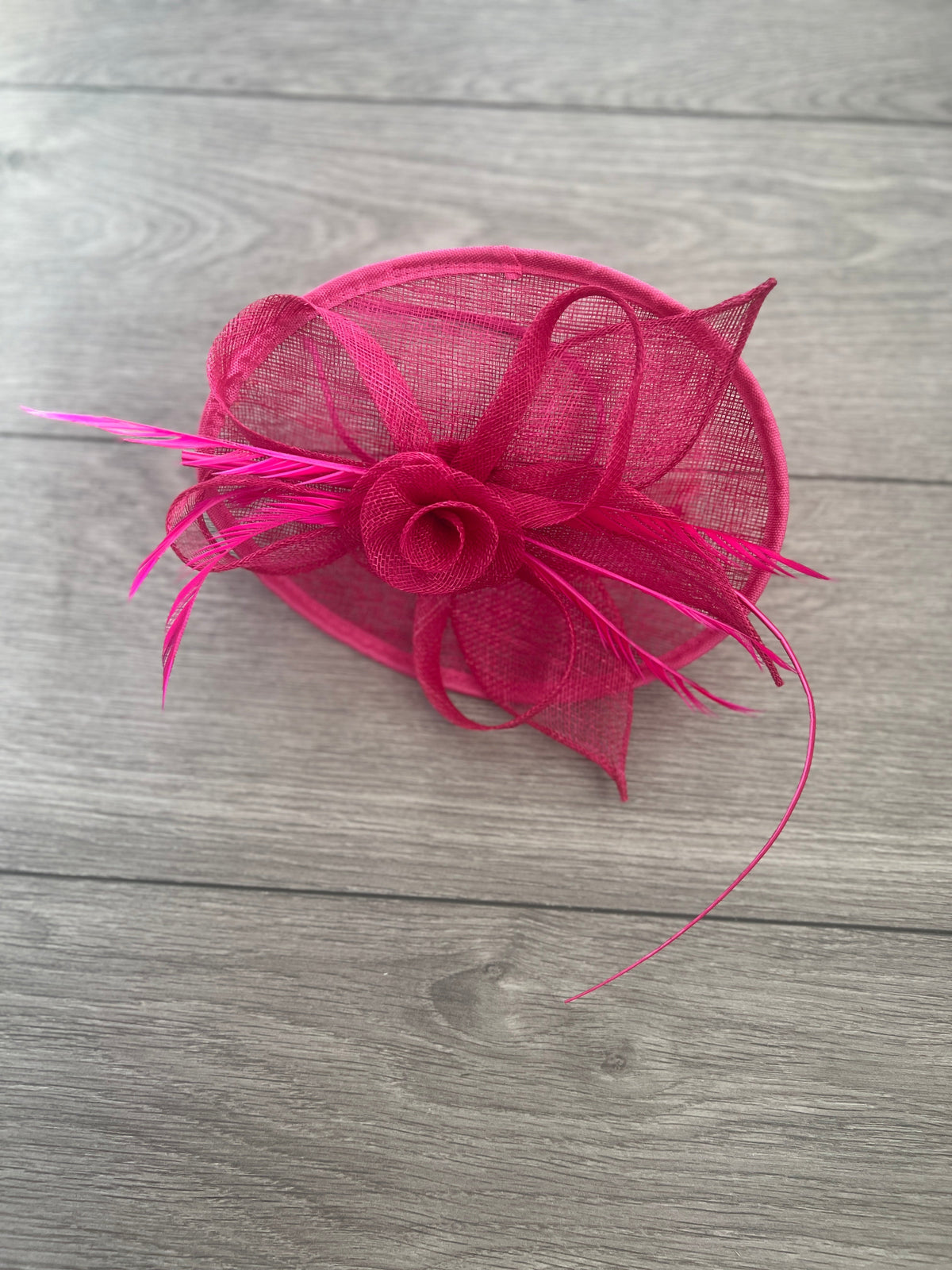 Raspberry Saucer Fascinator With Flower &amp; Quill-Fascinators Direct