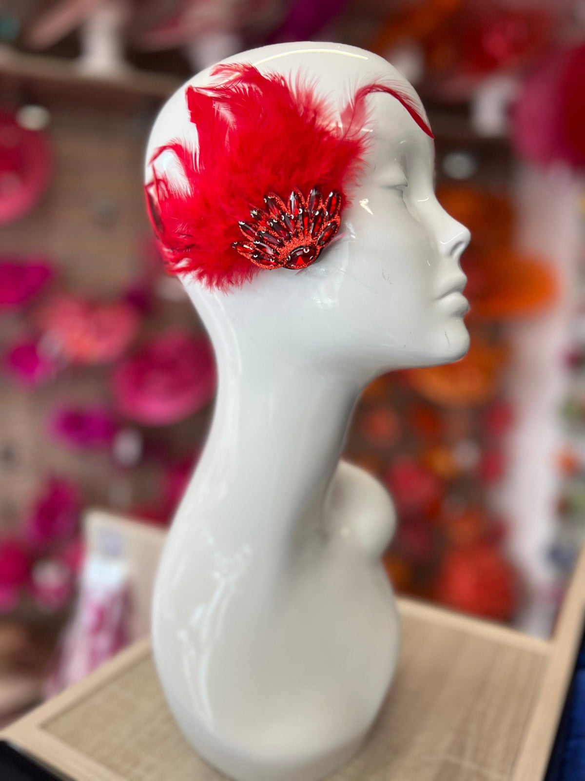 Red Art Deco Style Feather Flapper Hair Clip-Fascinators Direct