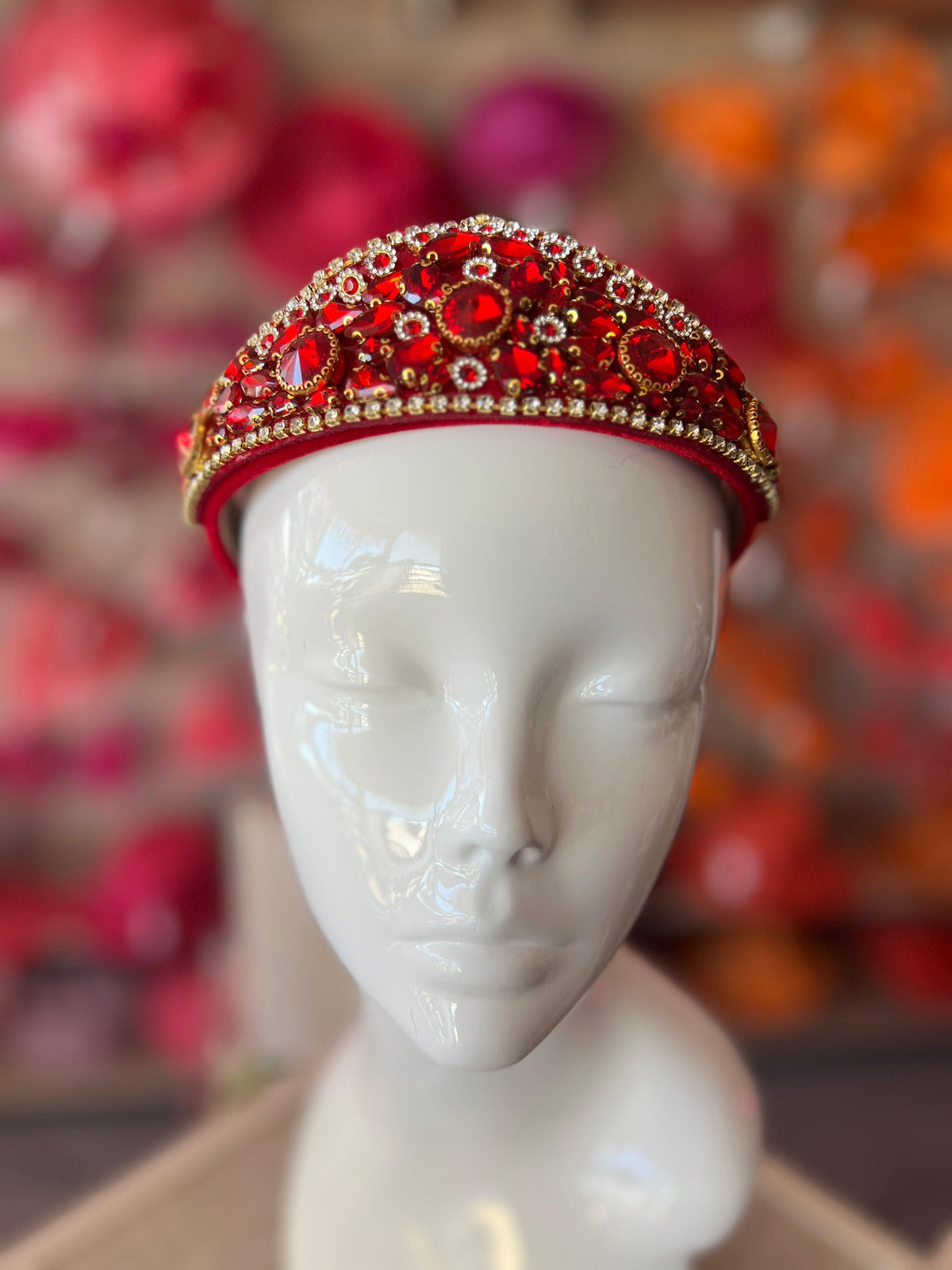 Red Crystal Gem Crown Style Headband Fascinator-Fascinators Direct