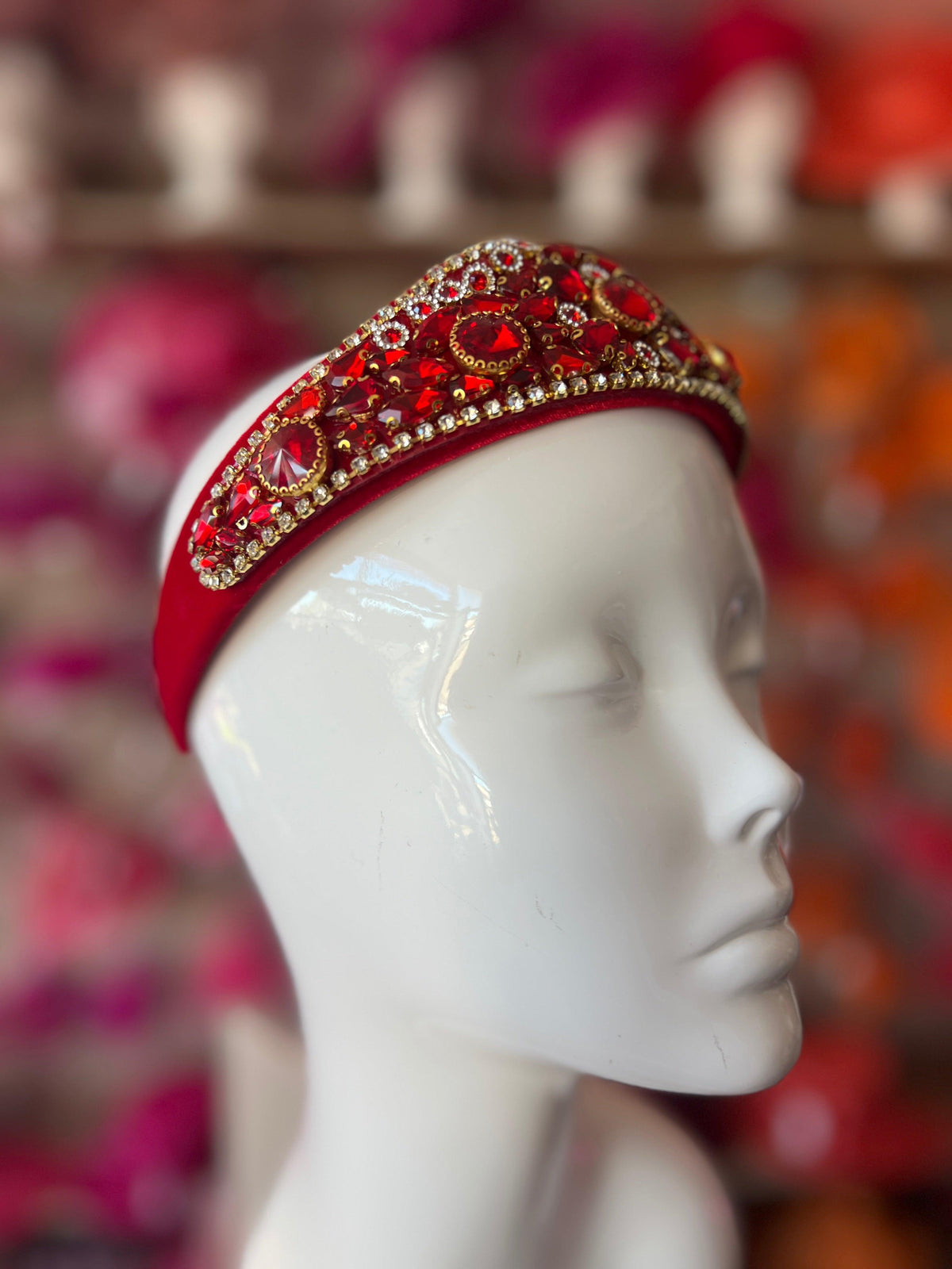 Red Crystal Gem Crown Style Headband Fascinator-Fascinators Direct