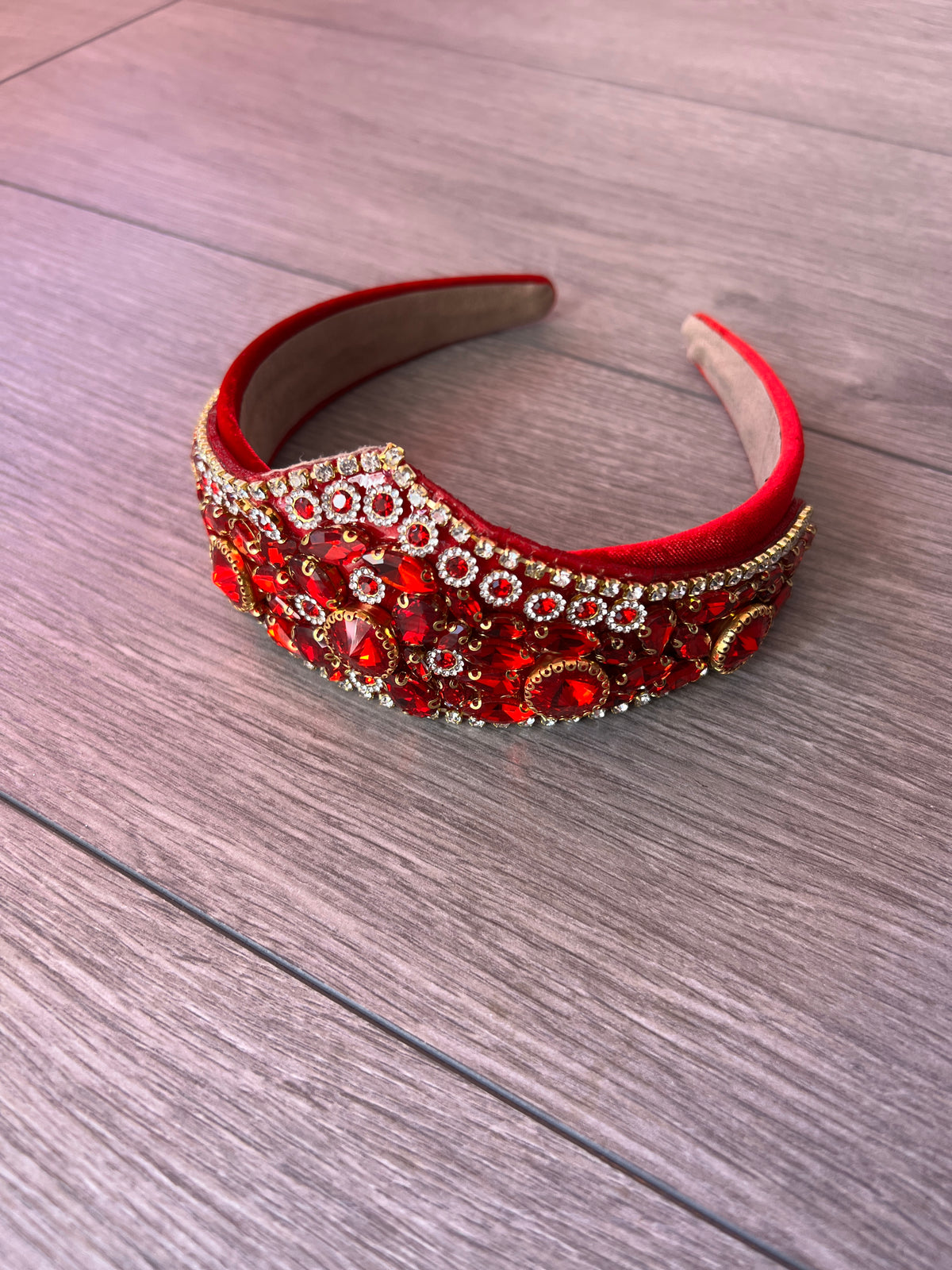 Red Crystal Gem Crown Style Headband Fascinator-Fascinators Direct