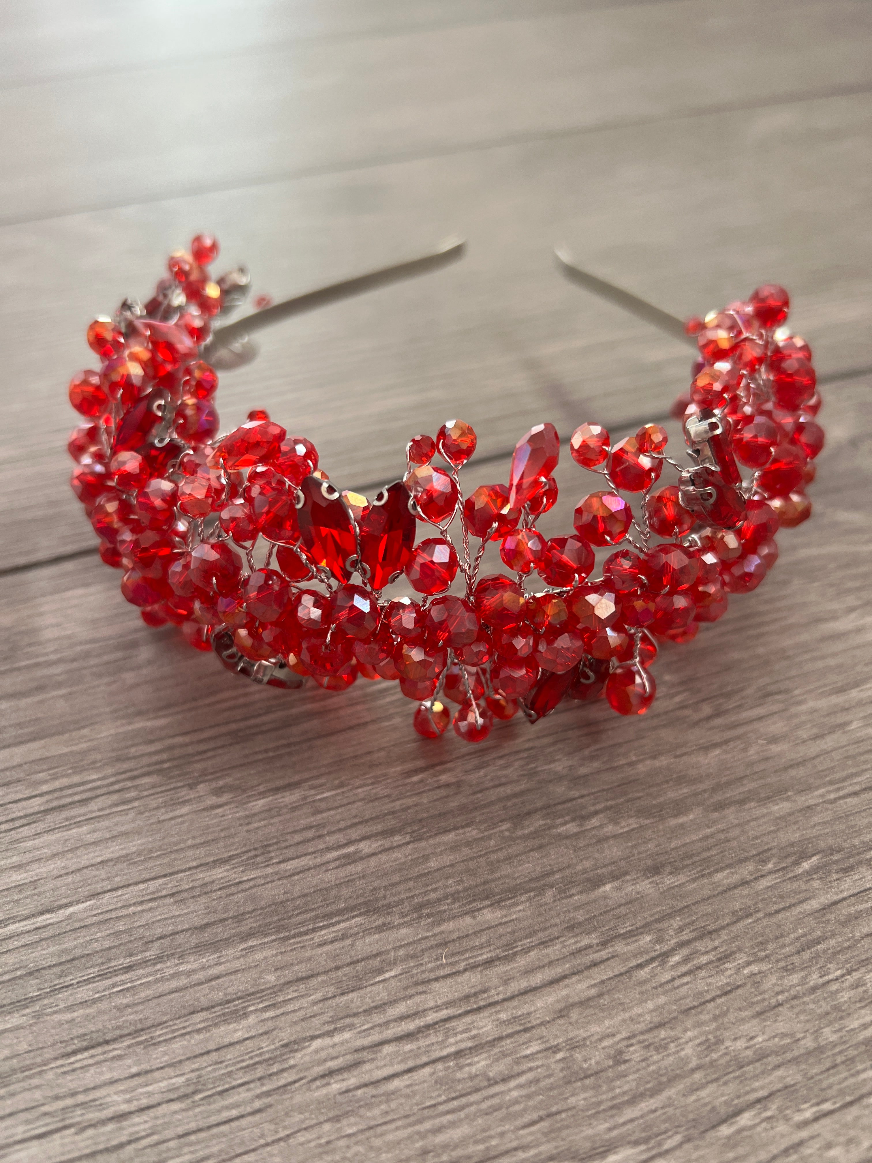 Elegant Red Crystal Headband Elegant Black Obsidian Crystal Headband with Red Faux Roses  main image 4