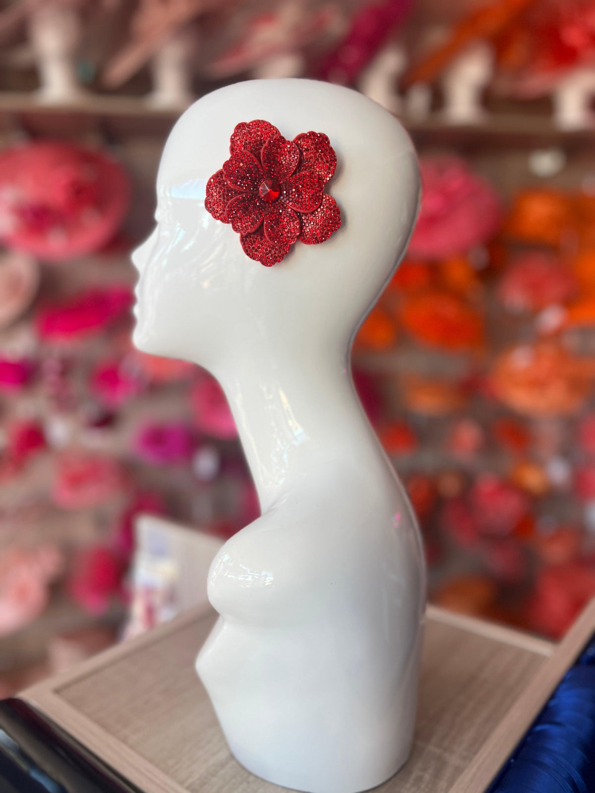Red Diamante Small Flower Hair Clip-Fascinators Direct
