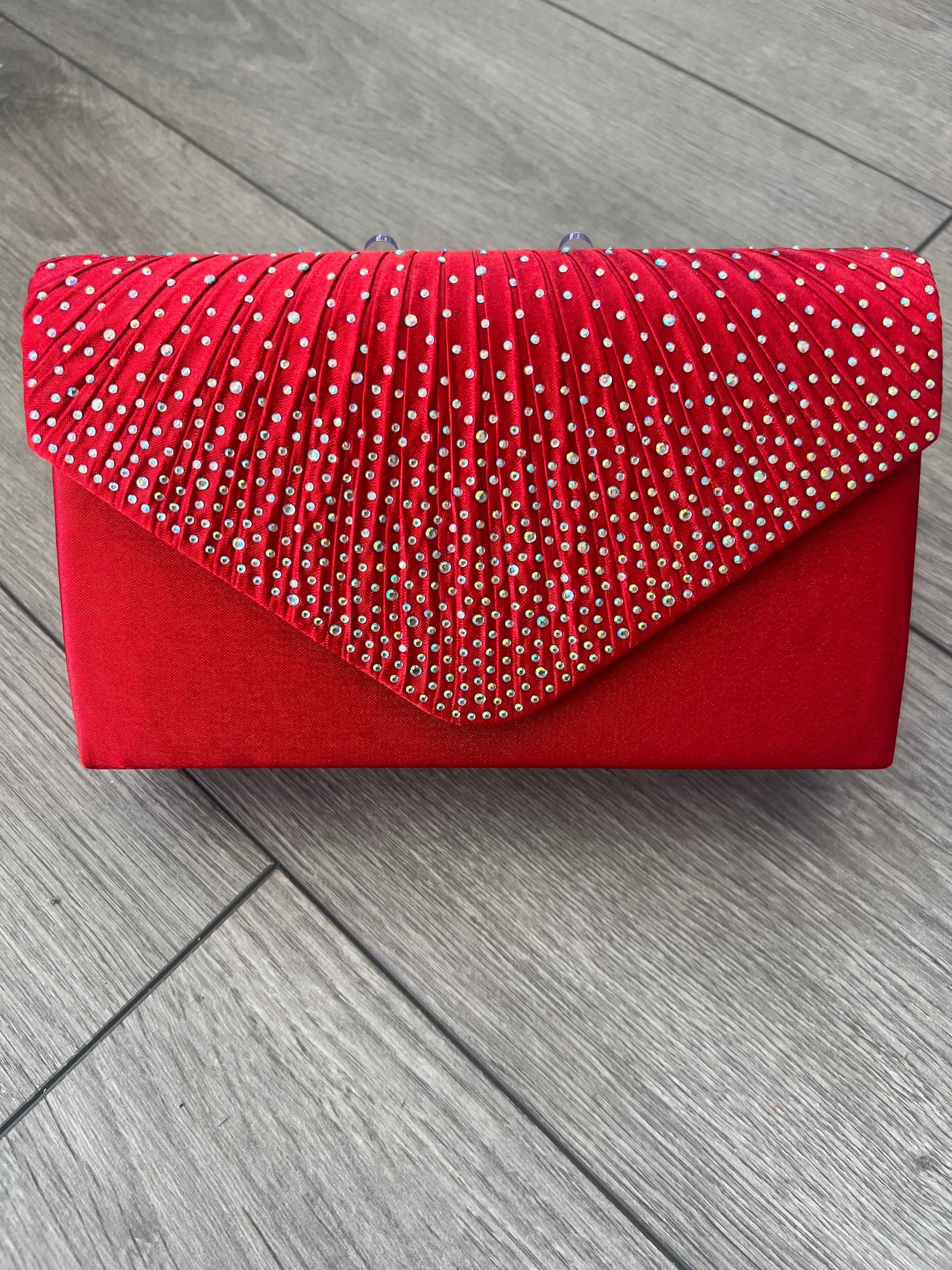 Red Envelope Clutch Bag with Rhinestones-Fascinators Direct