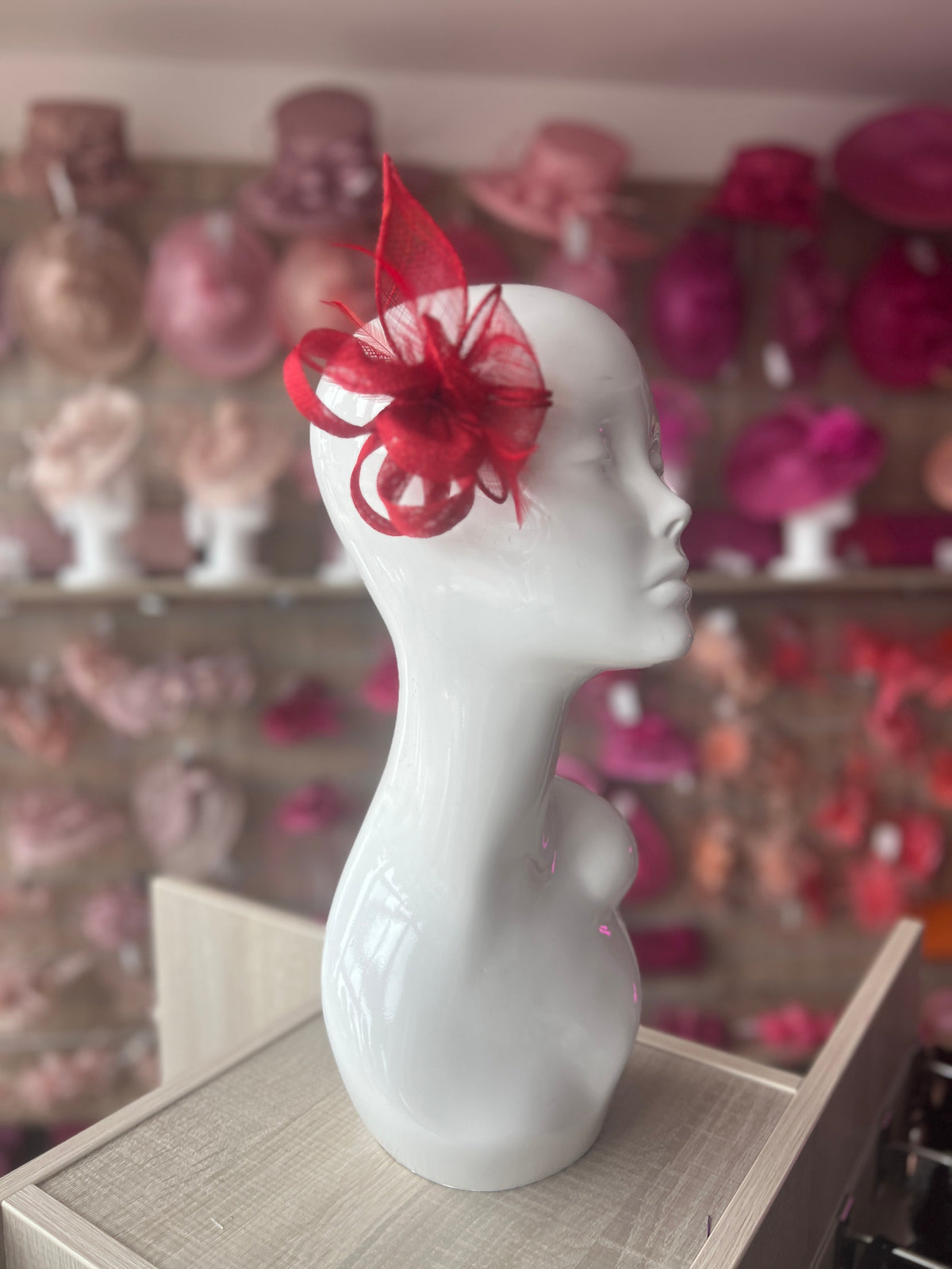 Red Fascinator Clip with Sinamay &amp; Feather Flower-Fascinators Direct