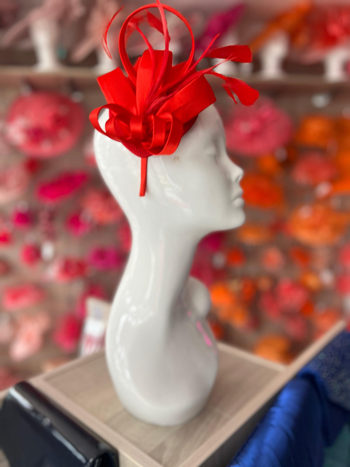 Red Fascinator Headband With Looped Satin &amp; Feathers-Fascinators Direct