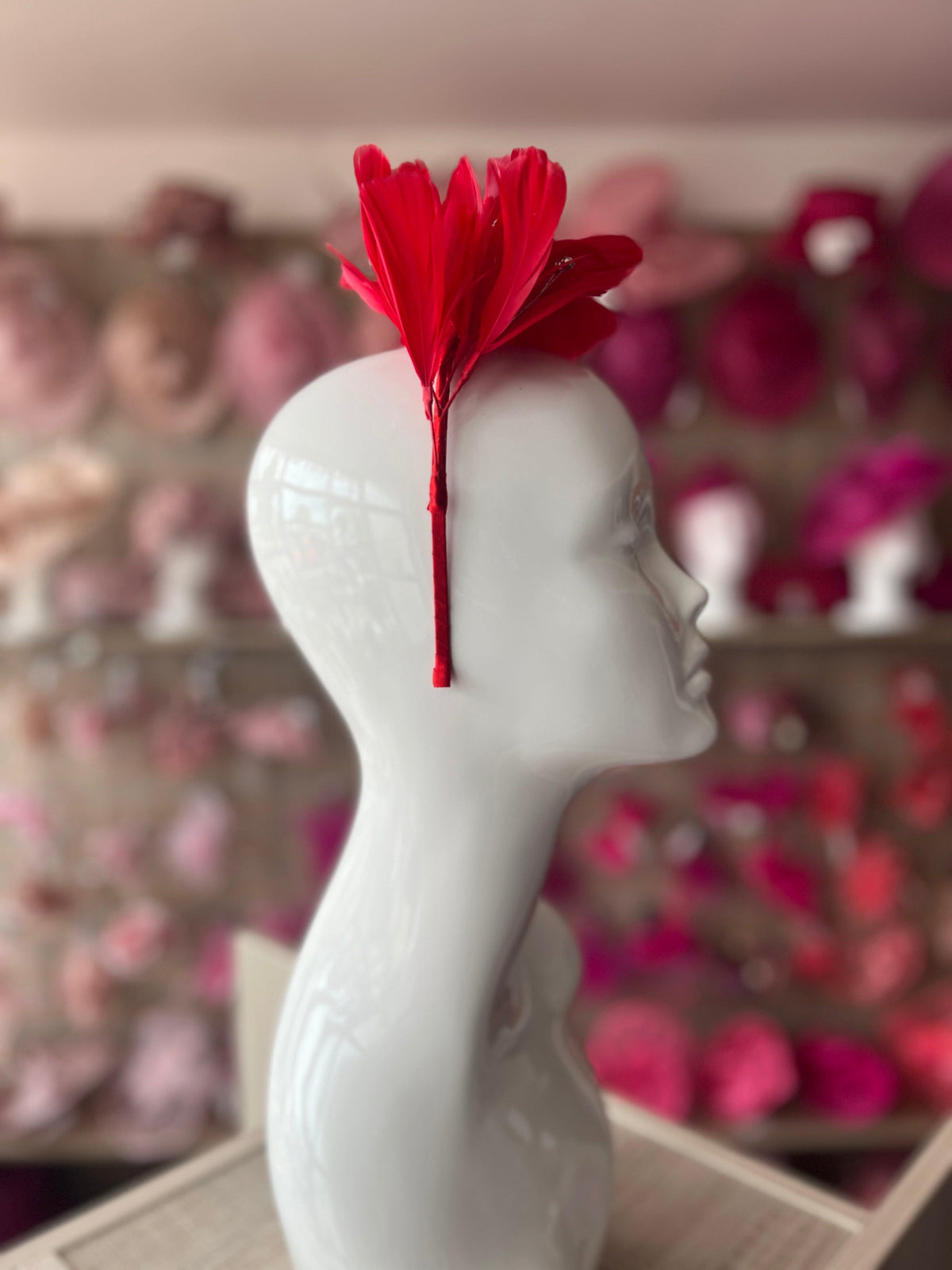 Red Fascinator Headband with Feather Petals &amp; Diamanté-Fascinators Direct